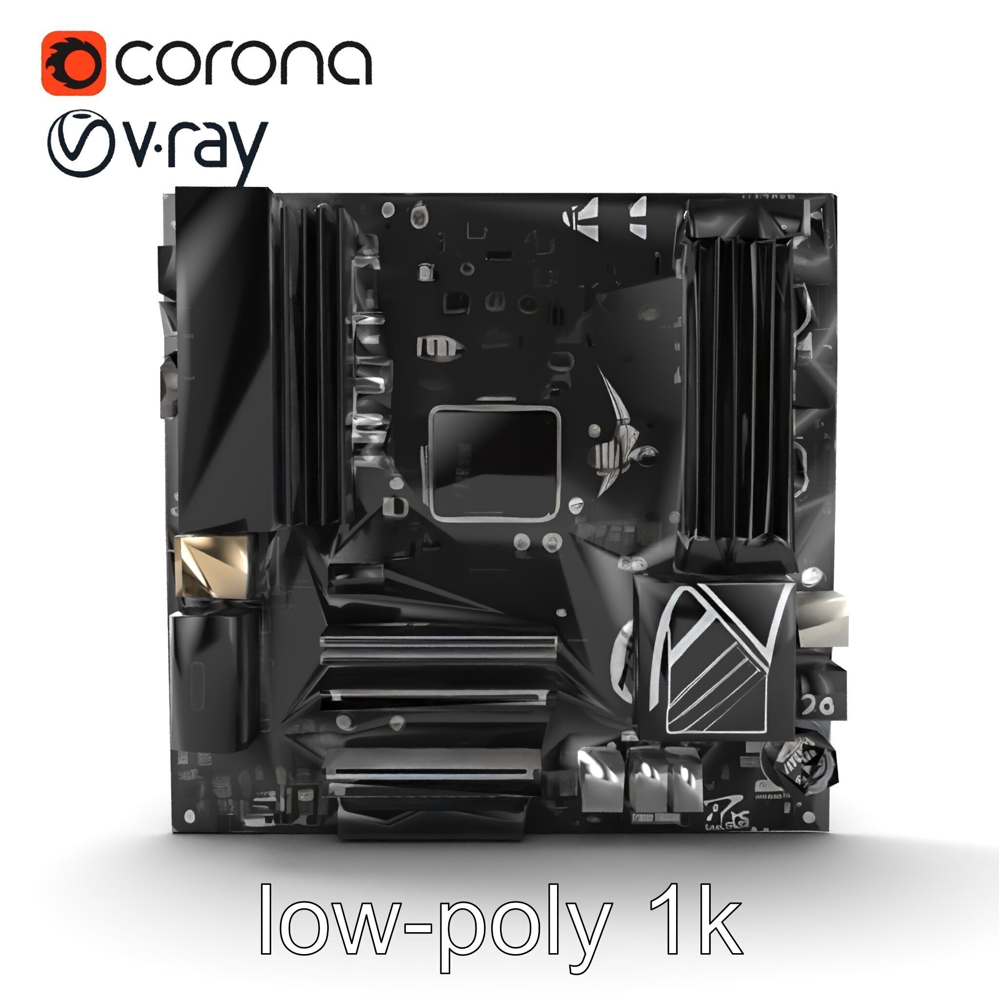 Compact HTPC Motherboard Model Pack with Black Silver Design Low-poly 3D model_18