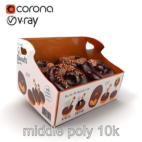 Chocolate Donut Box Packaging 3D model pack Low-poly 3D model
