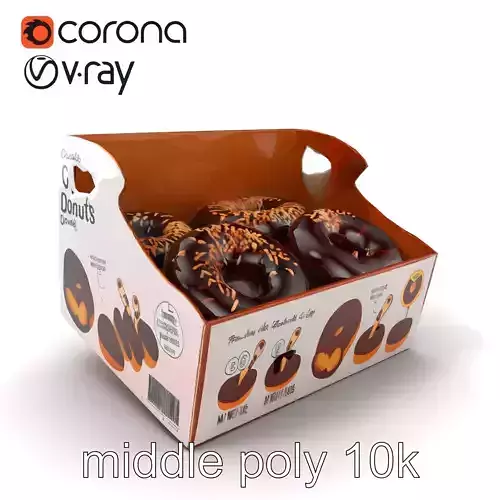 Chocolate Donut Box Packaging 3D model pack Low-poly 3D model