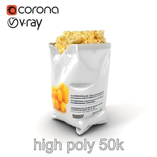 Microwave Popcorn Bag 3D Packaging model pack Low-poly 3D model 3