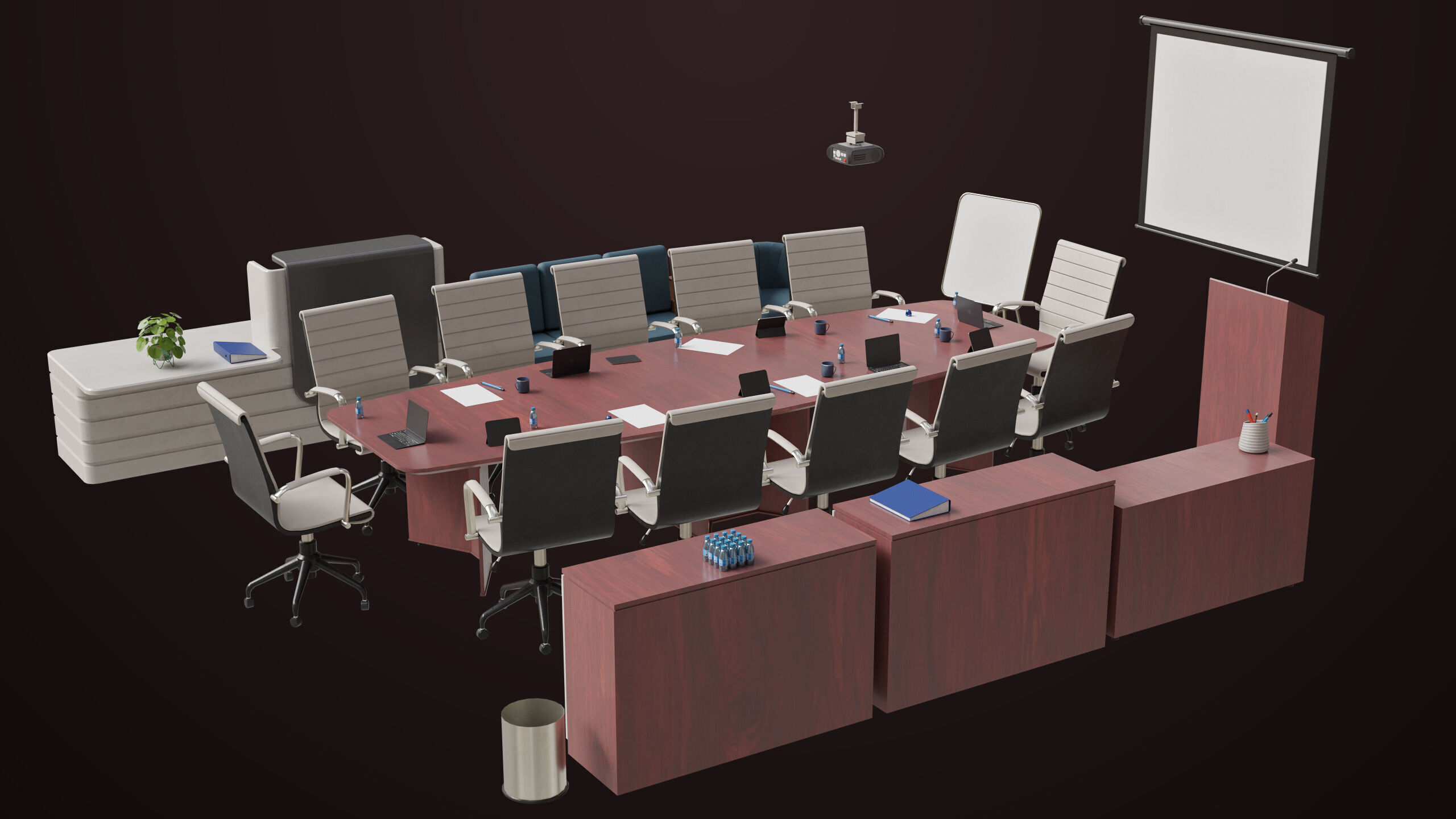 Conference Hall Props Collection Single Mat All PBR Textures Low-poly 3D model_16