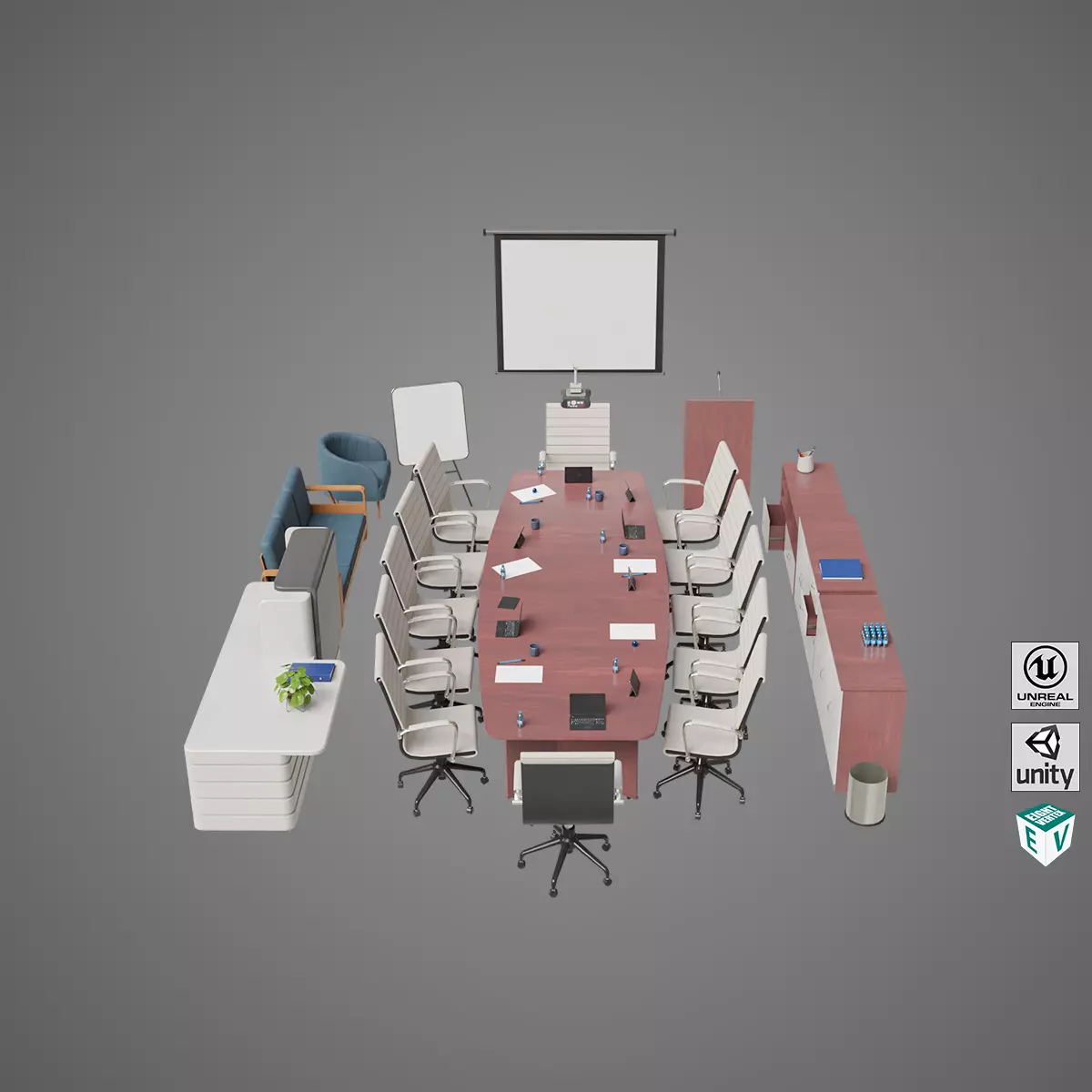 Conference Hall Props Collection Single Mat All PBR Textures Low-poly 3D model_0