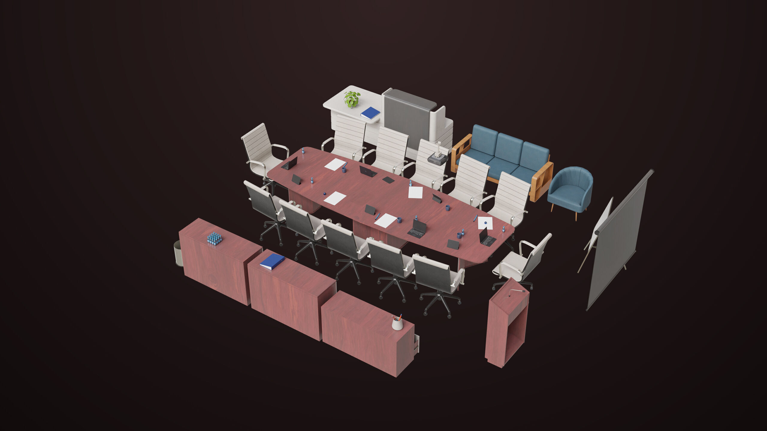 Conference Hall Props Collection Single Mat All PBR Textures Low-poly 3D model_3