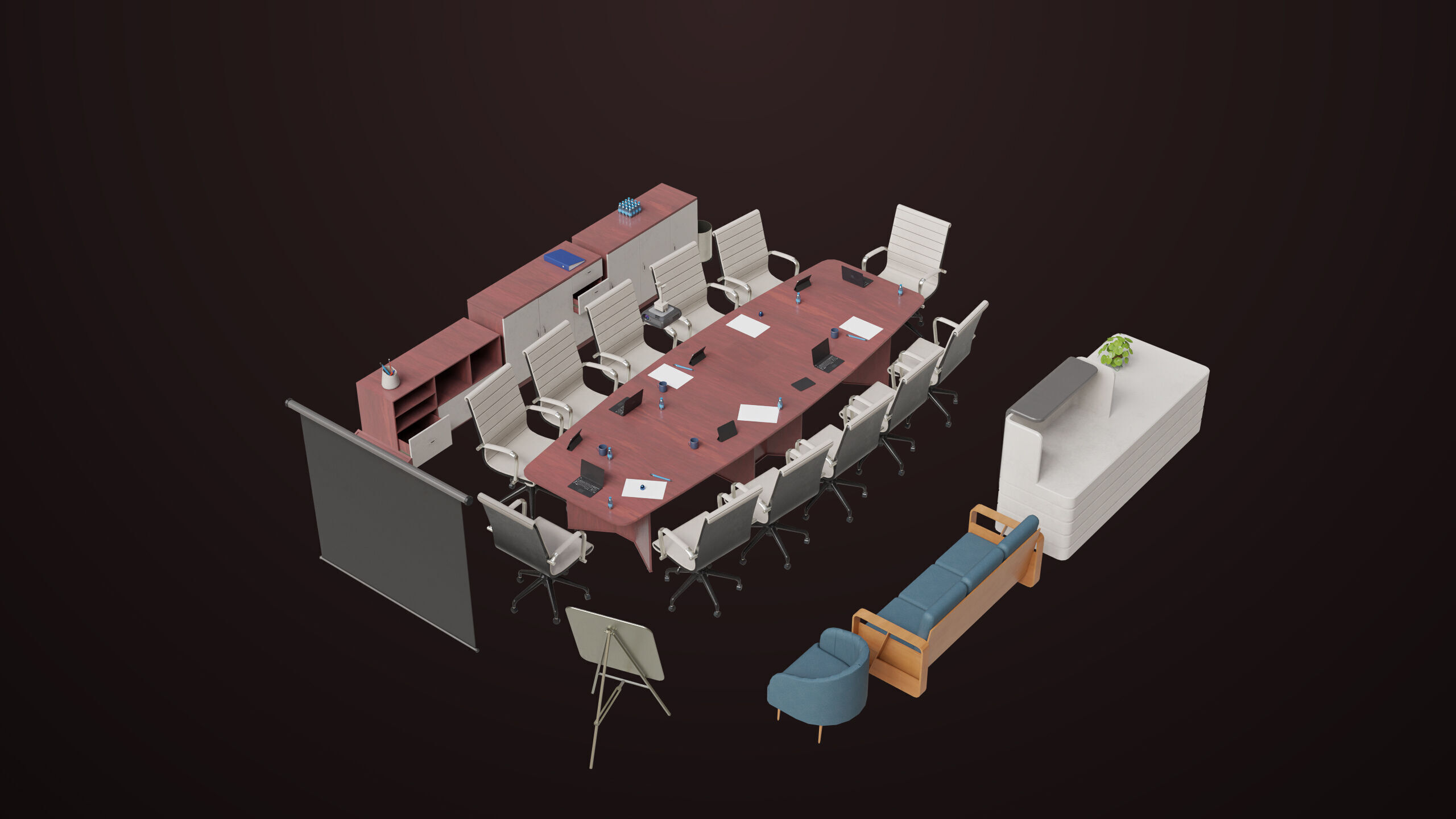 Conference Hall Props Collection Single Mat All PBR Textures Low-poly 3D model_2