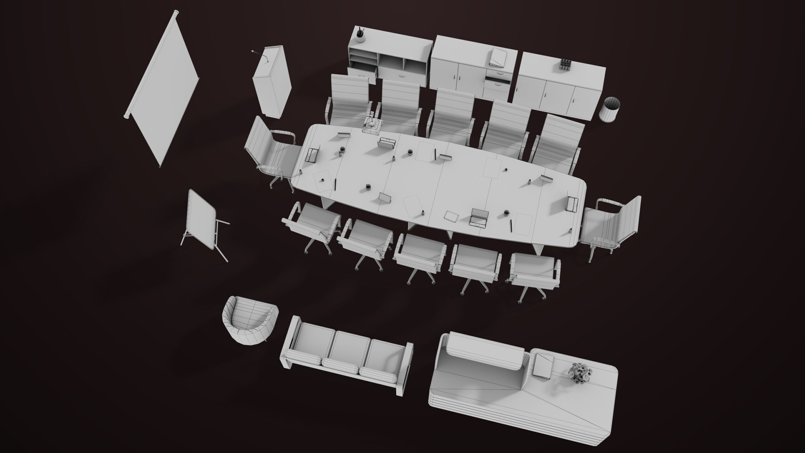 Conference Hall Props Collection Single Mat All PBR Textures Low-poly 3D model_40