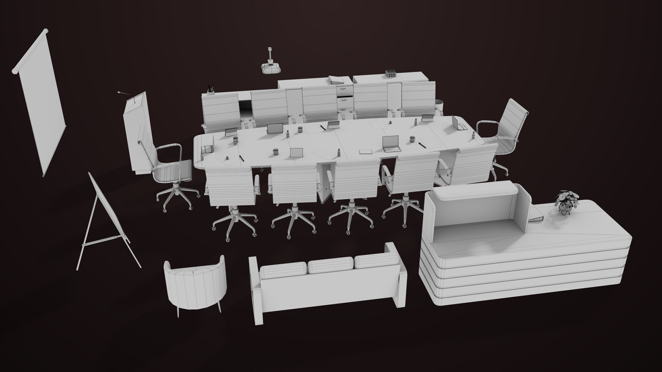 Conference Hall Props Collection Single Mat All PBR Textures Low-poly 3D model_24