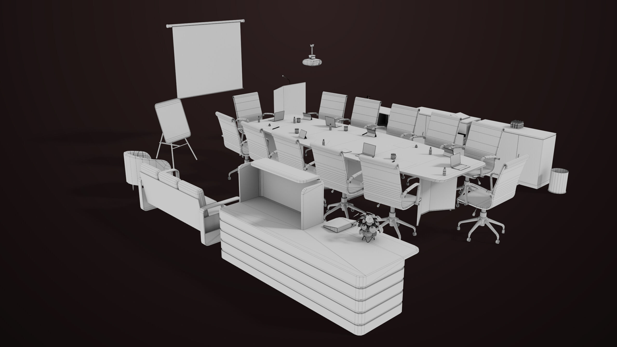 Conference Hall Props Collection Single Mat All PBR Textures Low-poly 3D model_23