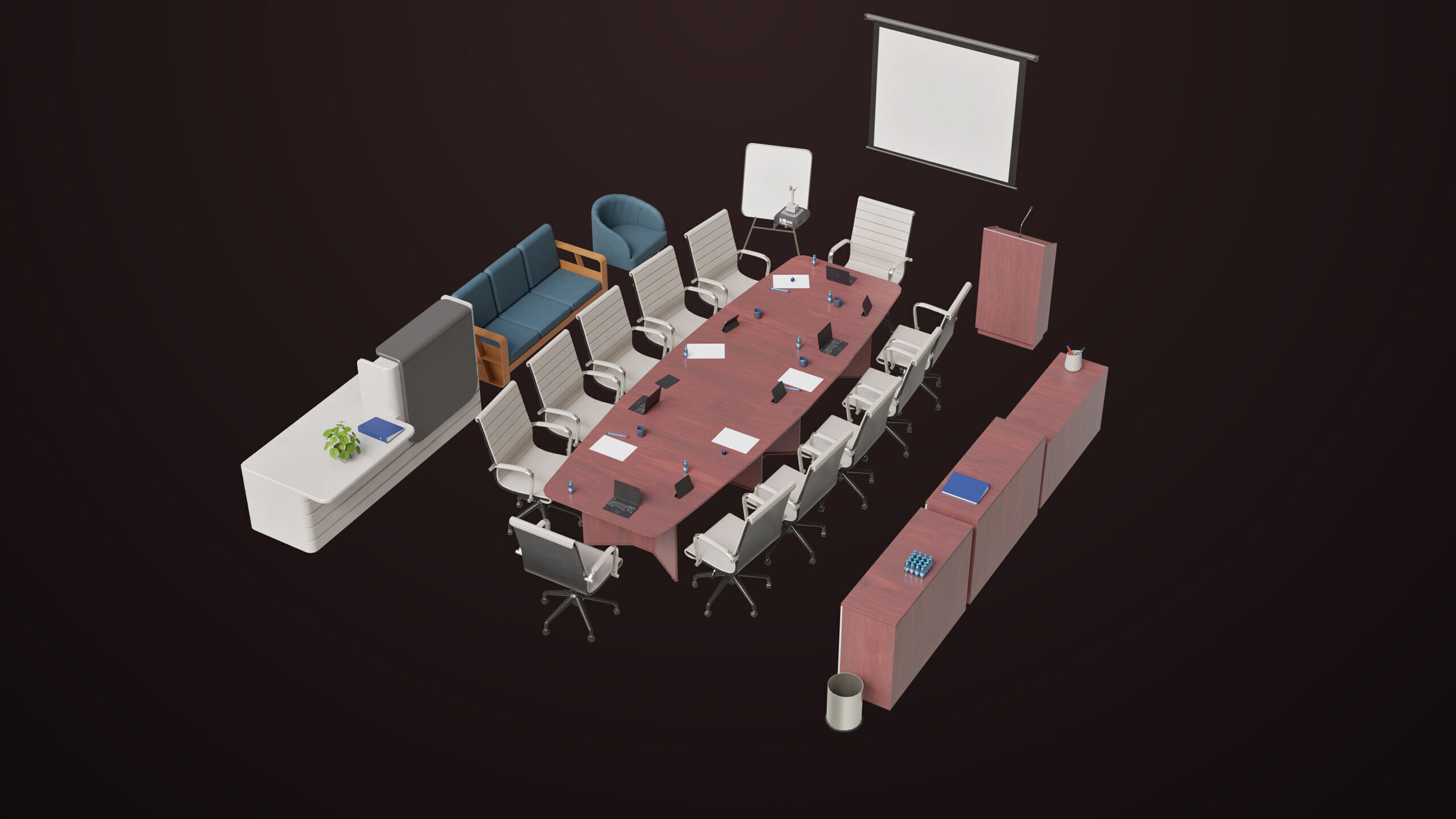 Conference Hall Props Collection Single Mat All PBR Textures Low-poly 3D model_4