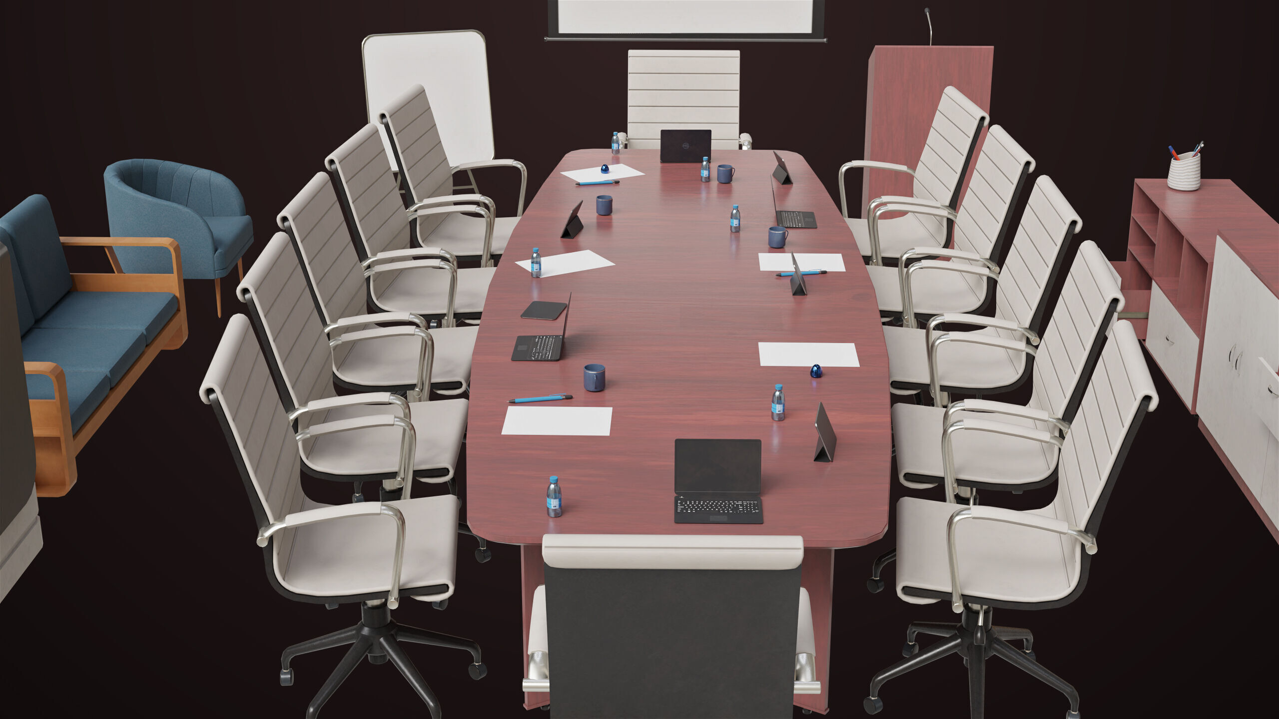 Conference Hall Props Collection Single Mat All PBR Textures Low-poly 3D model_13