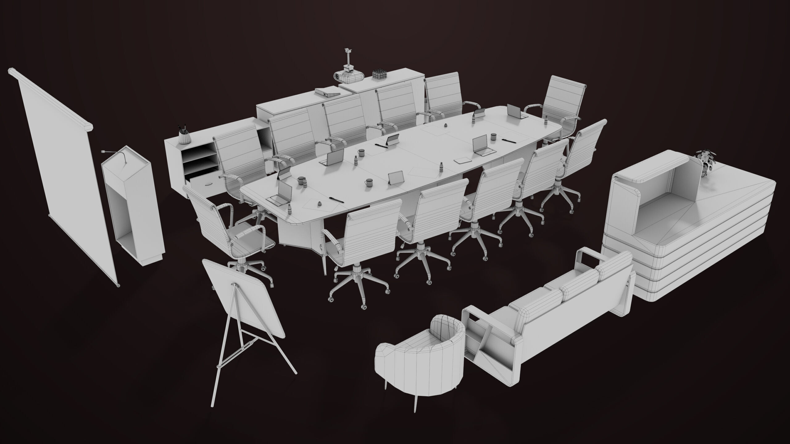 Conference Hall Props Collection Single Mat All PBR Textures Low-poly 3D model_25