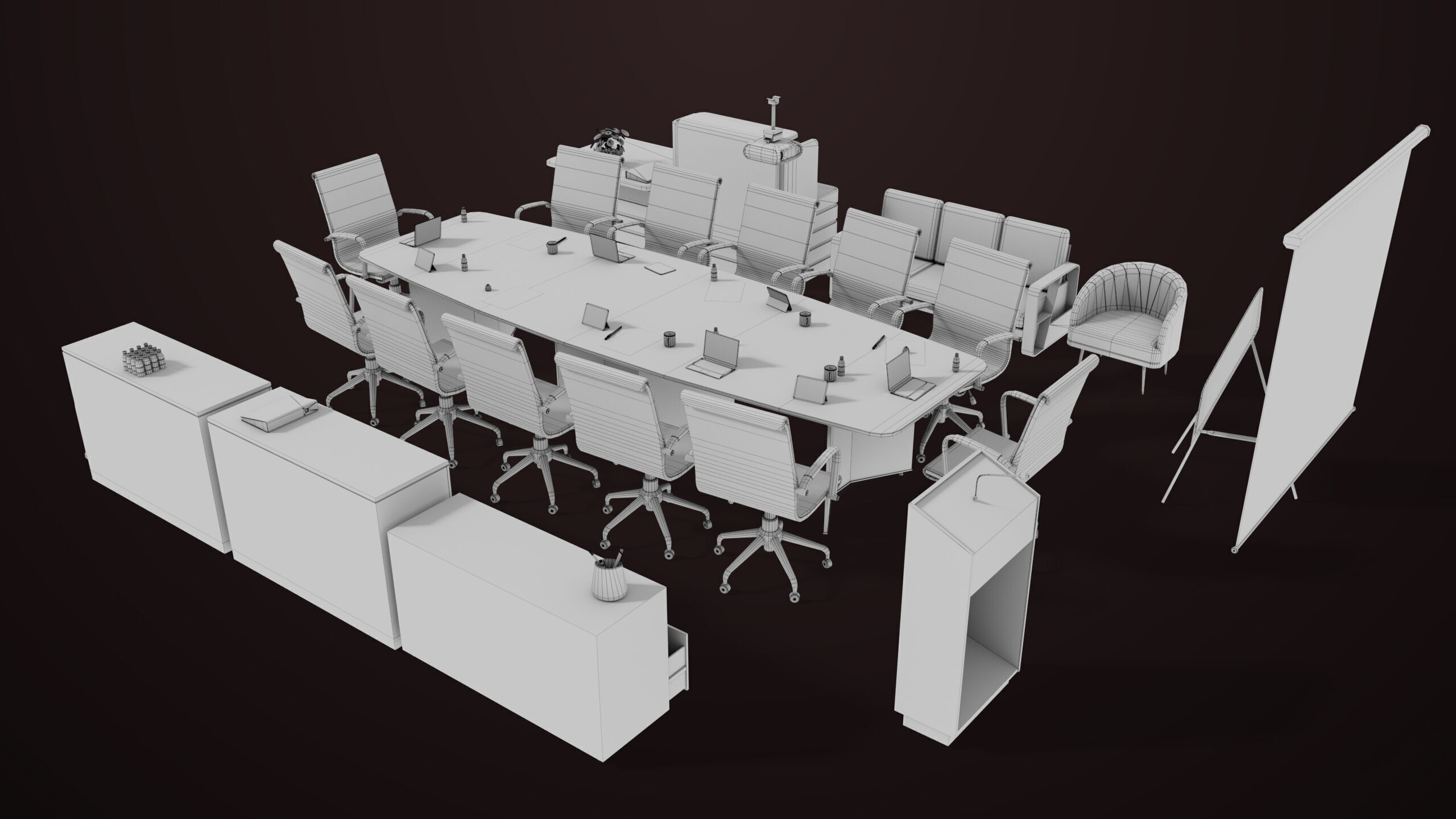 Conference Hall Props Collection Single Mat All PBR Textures Low-poly 3D model_26