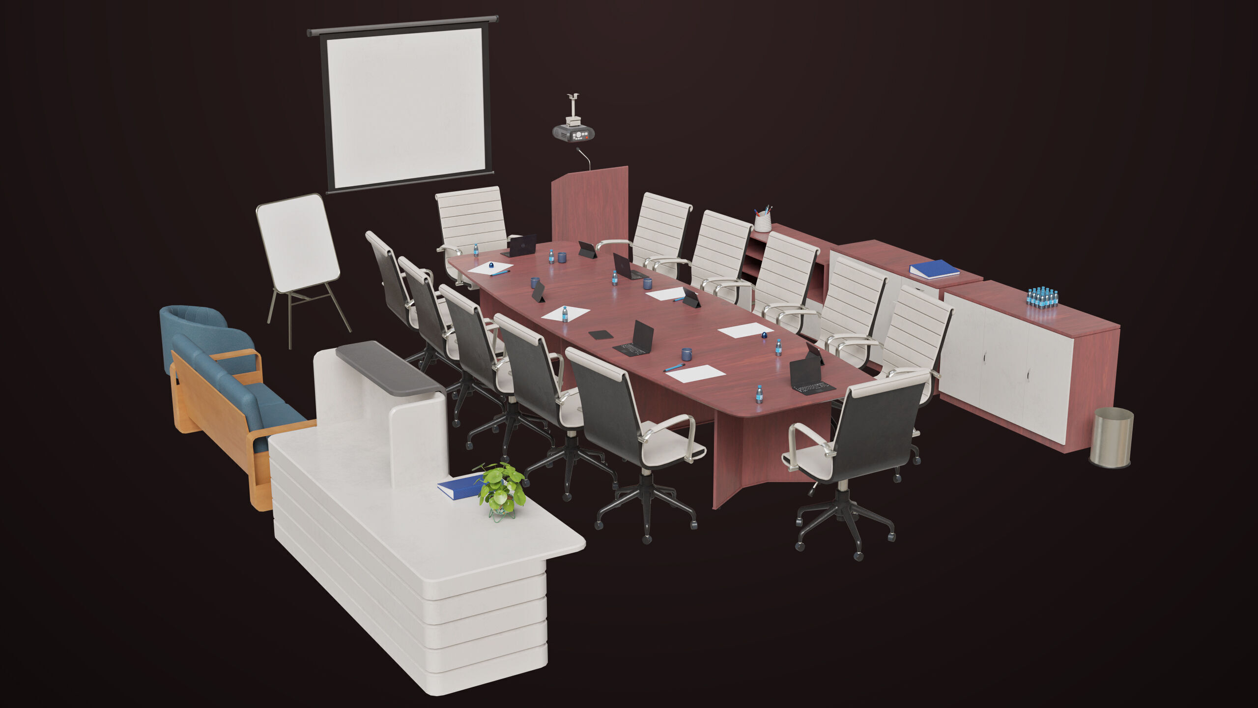 Conference Hall Props Collection Single Mat All PBR Textures Low-poly 3D model_15