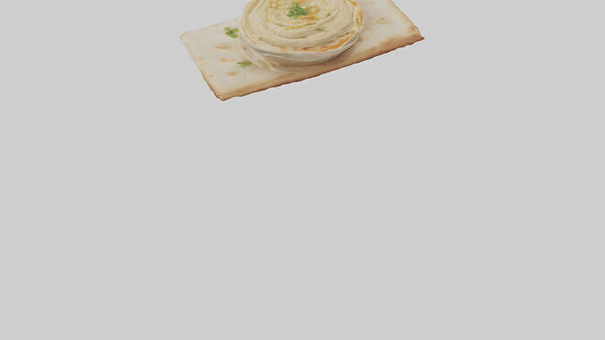 Hummus with pita bread model Low-poly 3D model 4