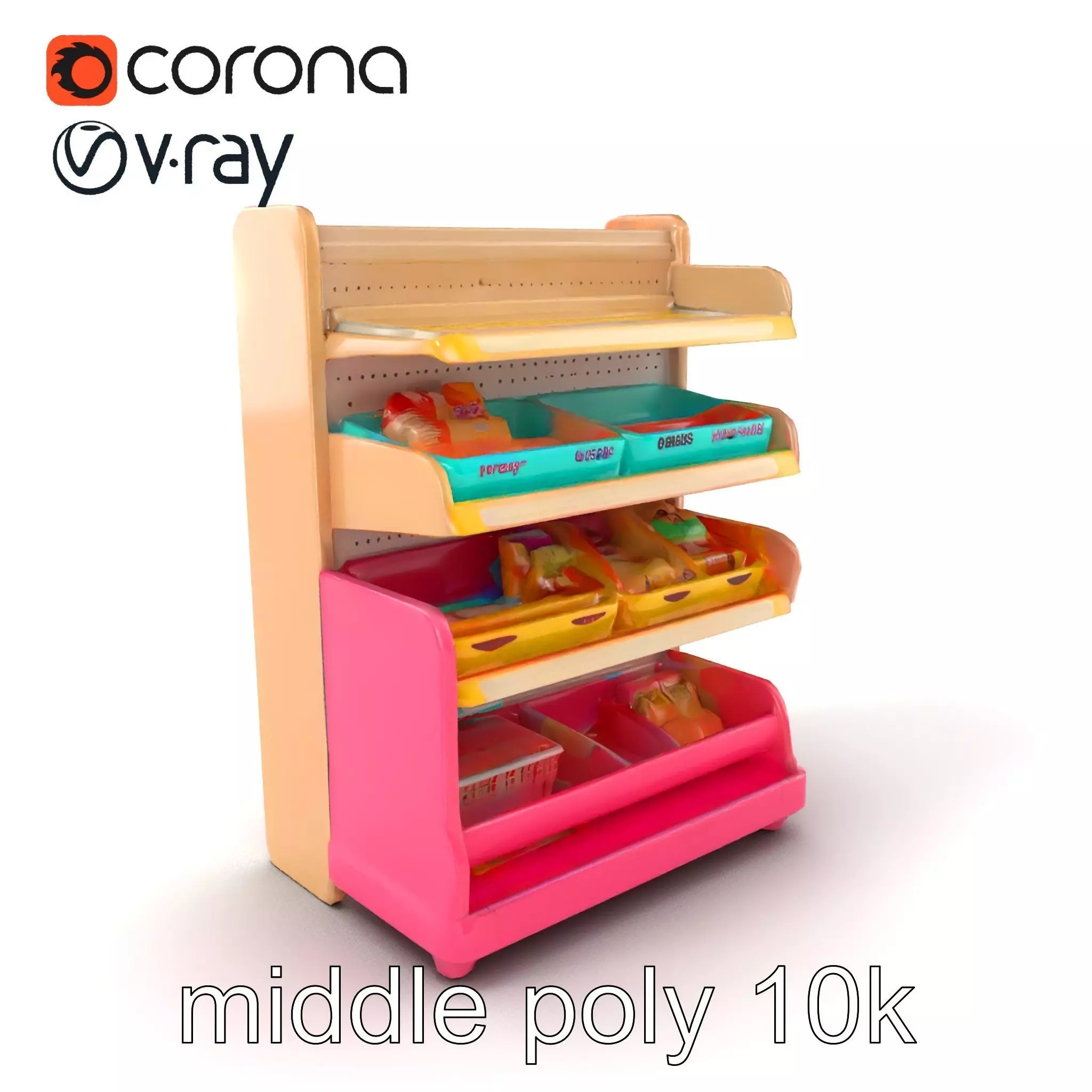Kid-friendly Supermarket Shelf Unit model pack Low-poly 3D model_0