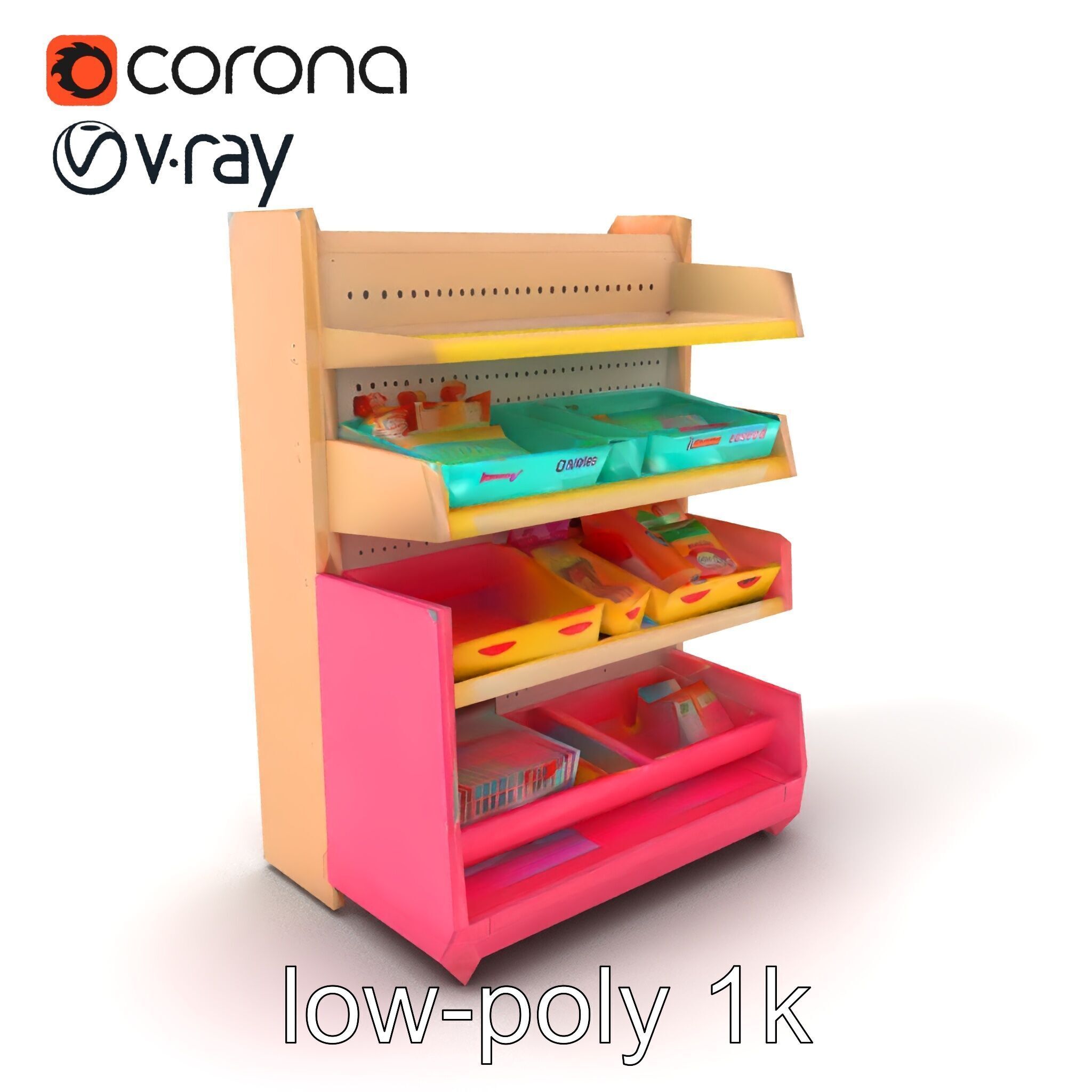 Kid-friendly Supermarket Shelf Unit model pack Low-poly 3D model_4