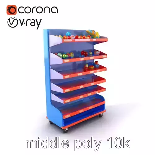Colorful Toy Supermarket Shelf with Adjustable Sections model... Low-poly 3D model