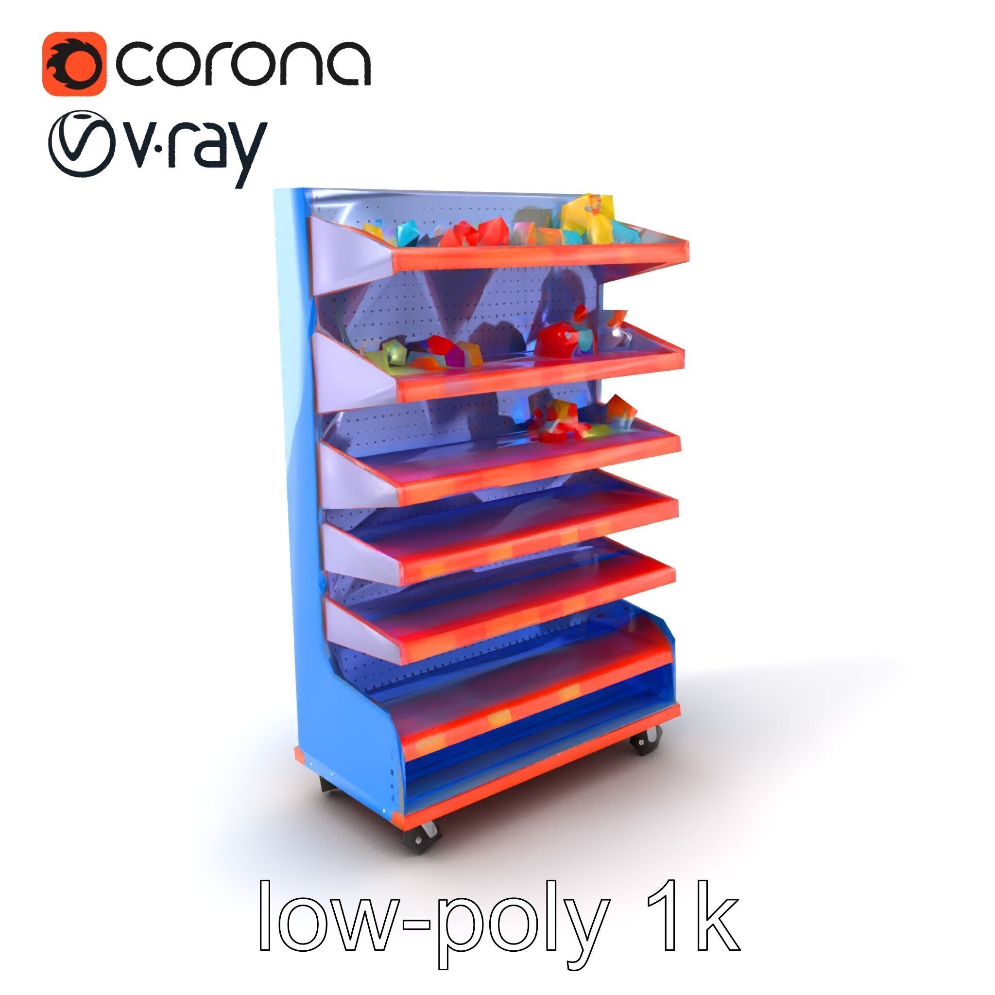 Colorful Toy Supermarket Shelf with Adjustable Sections model... Low-poly 3D model_5