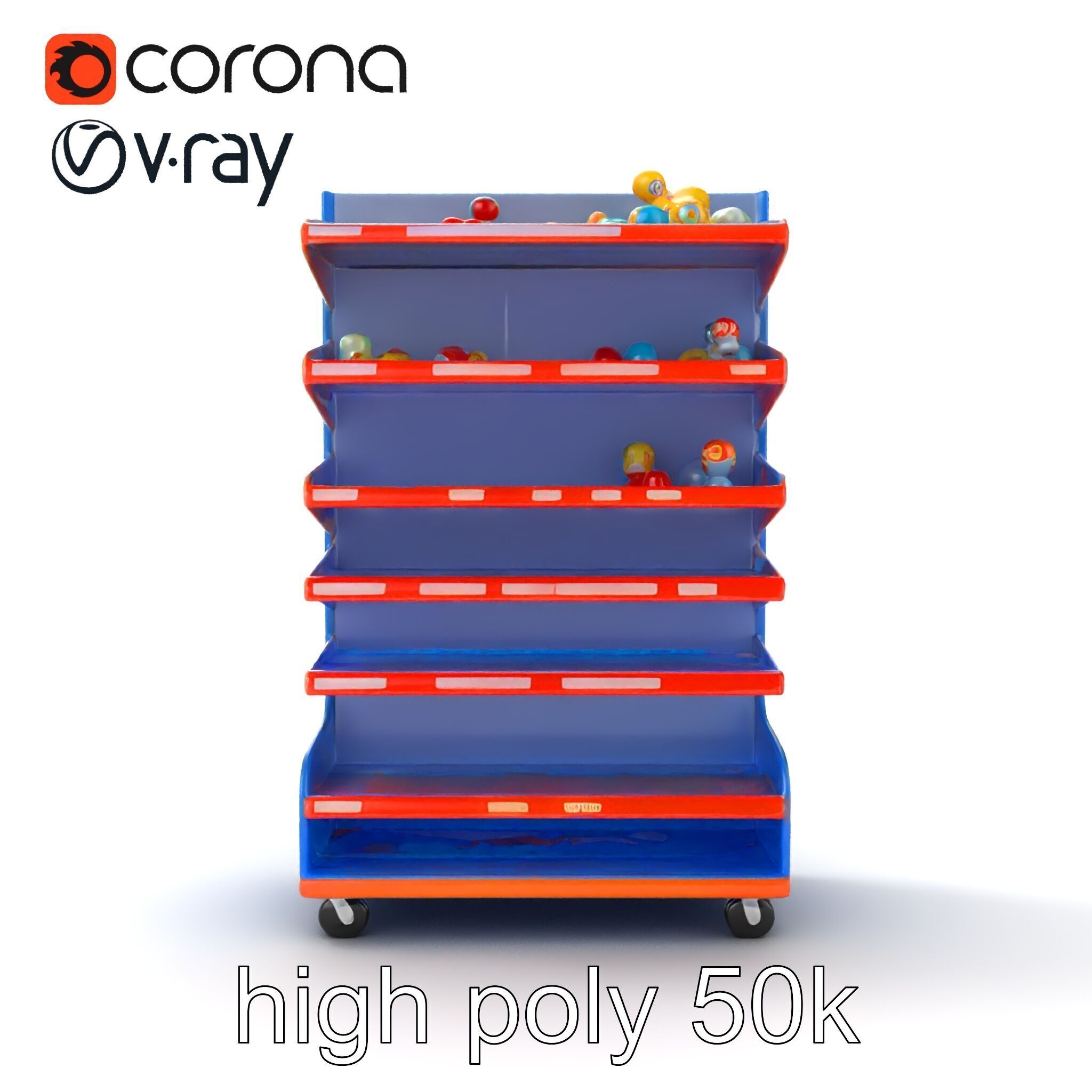 Colorful Toy Supermarket Shelf with Adjustable Sections model... Low-poly 3D model_31