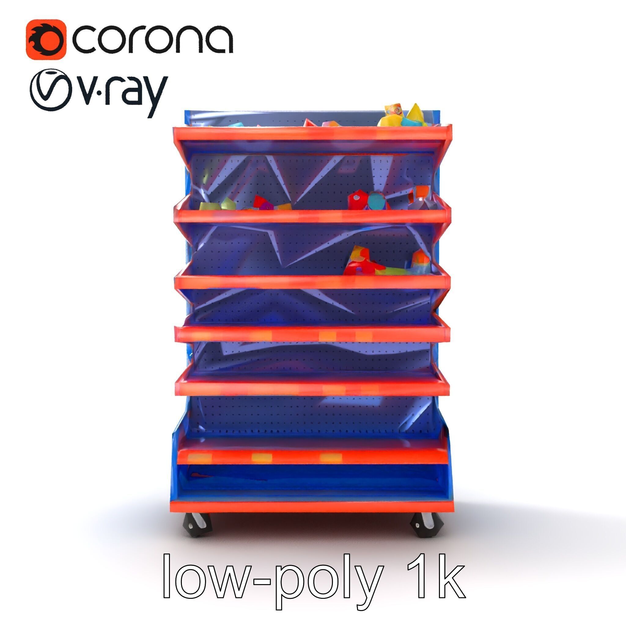 Colorful Toy Supermarket Shelf with Adjustable Sections model... Low-poly 3D model_11