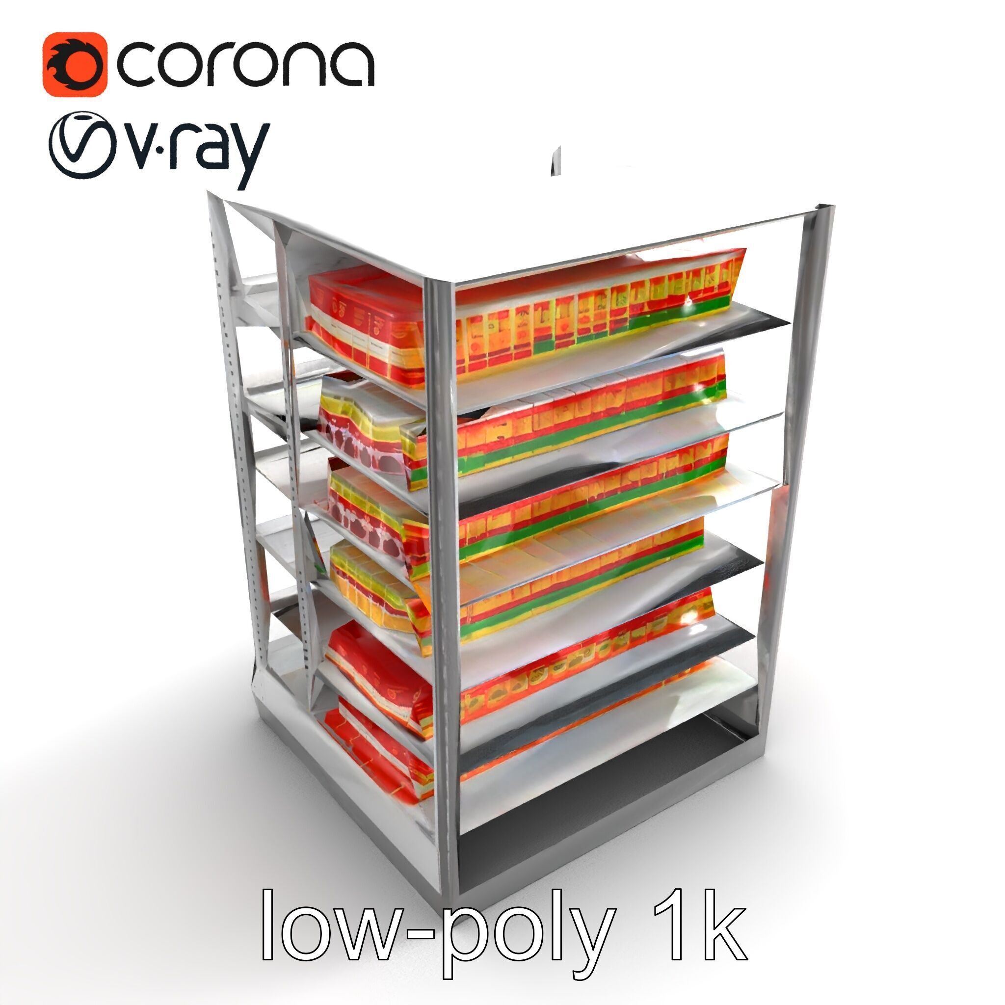 Adjustable Supermarket Shelf Display model pack Low-poly 3D model_9
