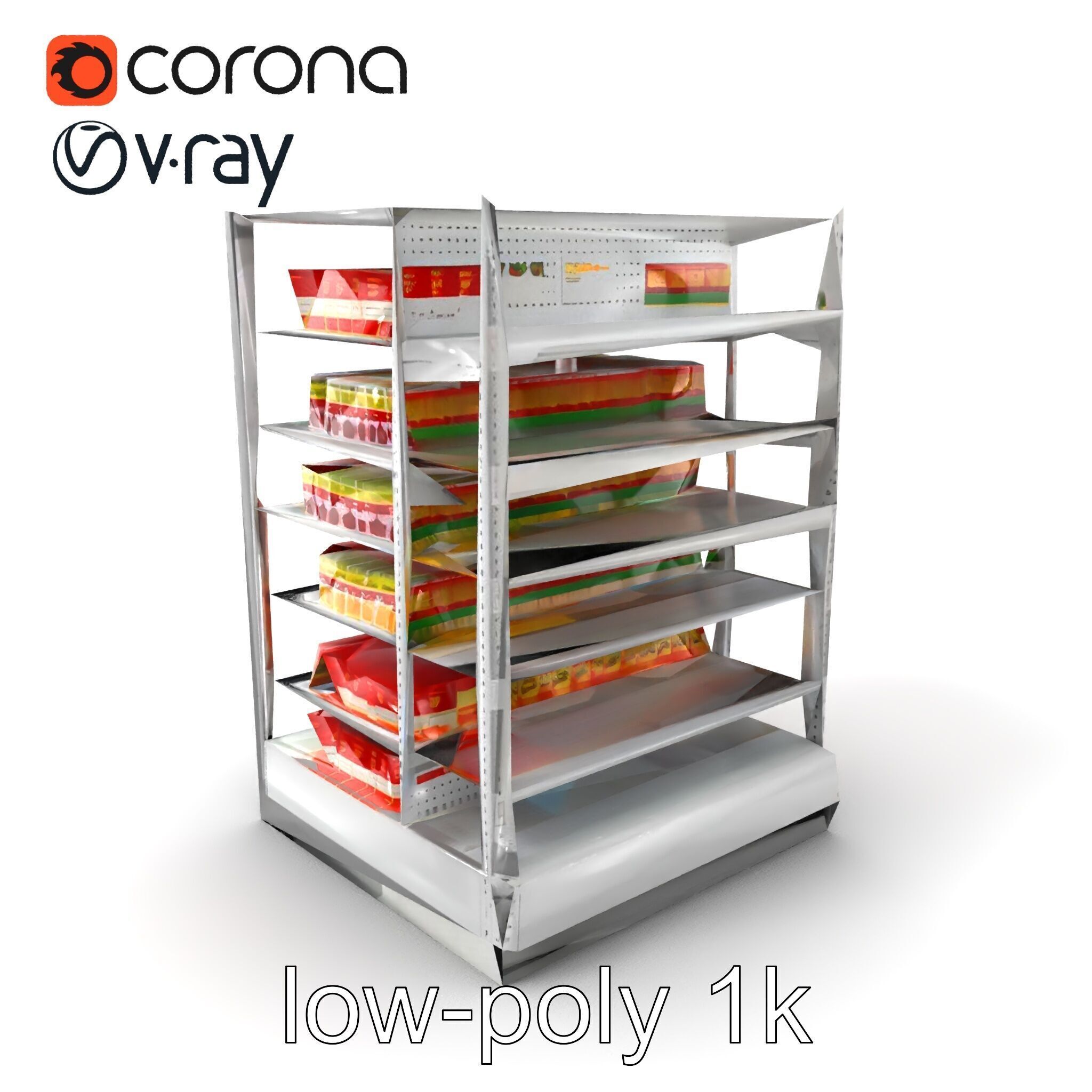Adjustable Supermarket Shelf Display model pack Low-poly 3D model_5