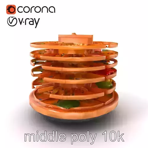 Circular Bamboo Supermarket Shelf Unit model pack Low-poly 3D model