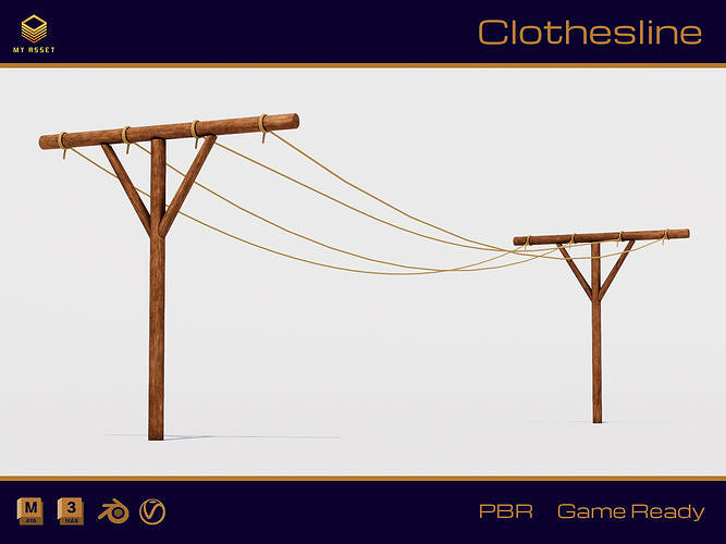Clothesline Low-poly 3D model