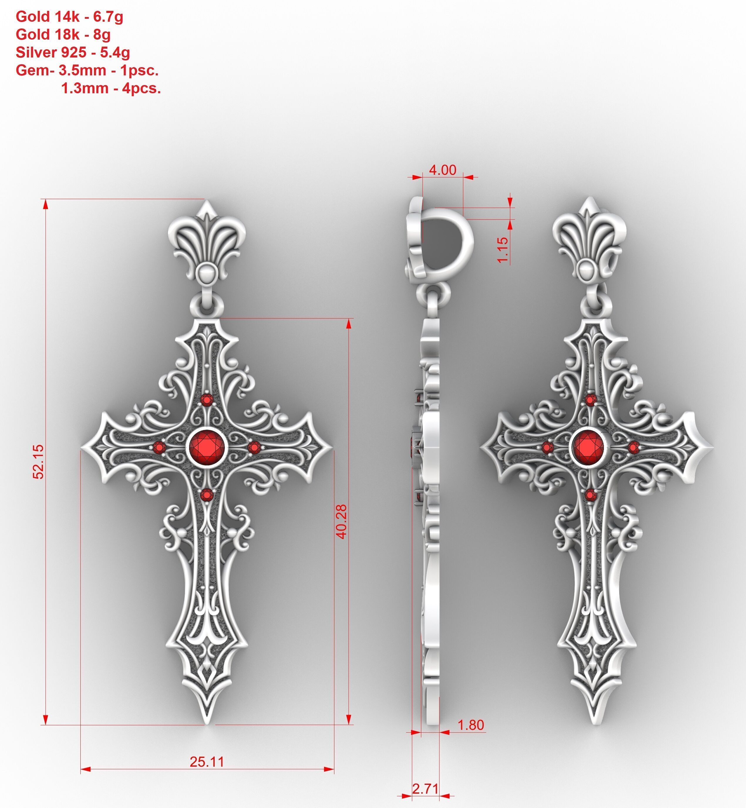 Gothic cross Pendant 02 3D print model_7