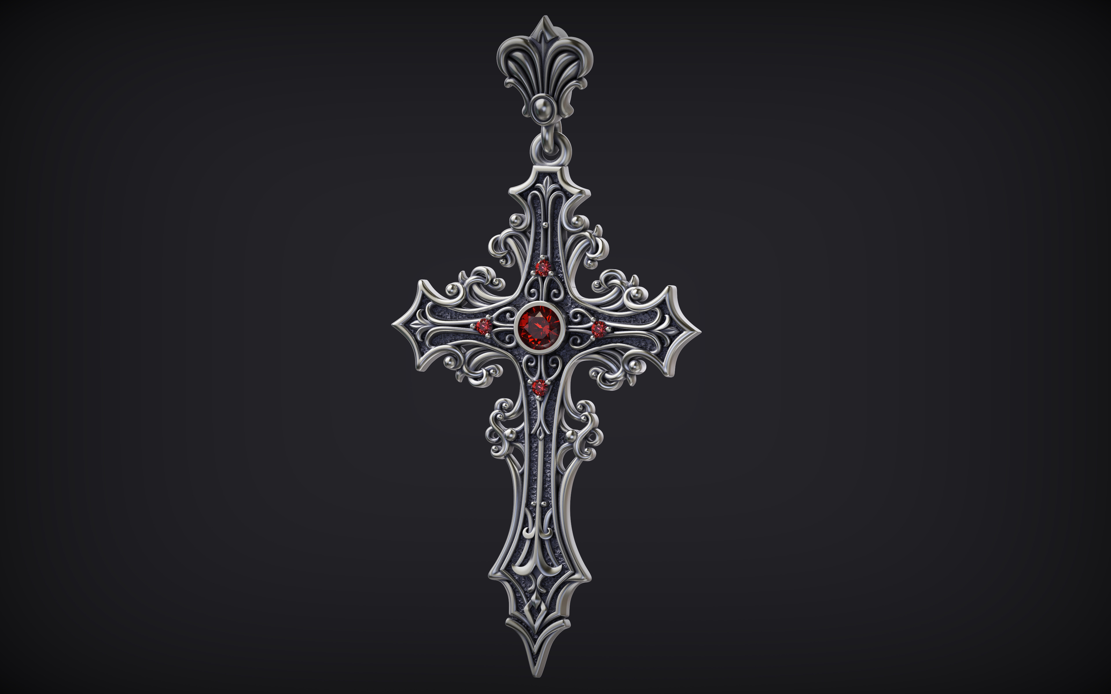 Gothic cross Pendant 02 3D print model_1