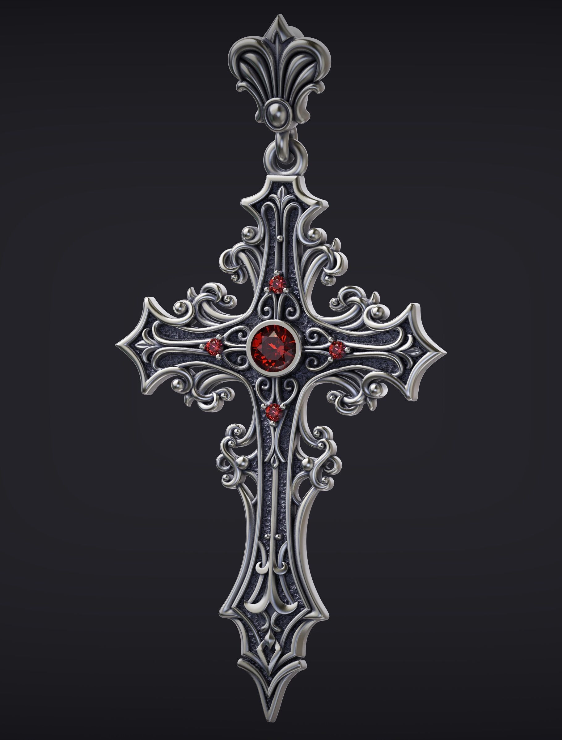 Gothic cross Pendant 02 3D print model_2