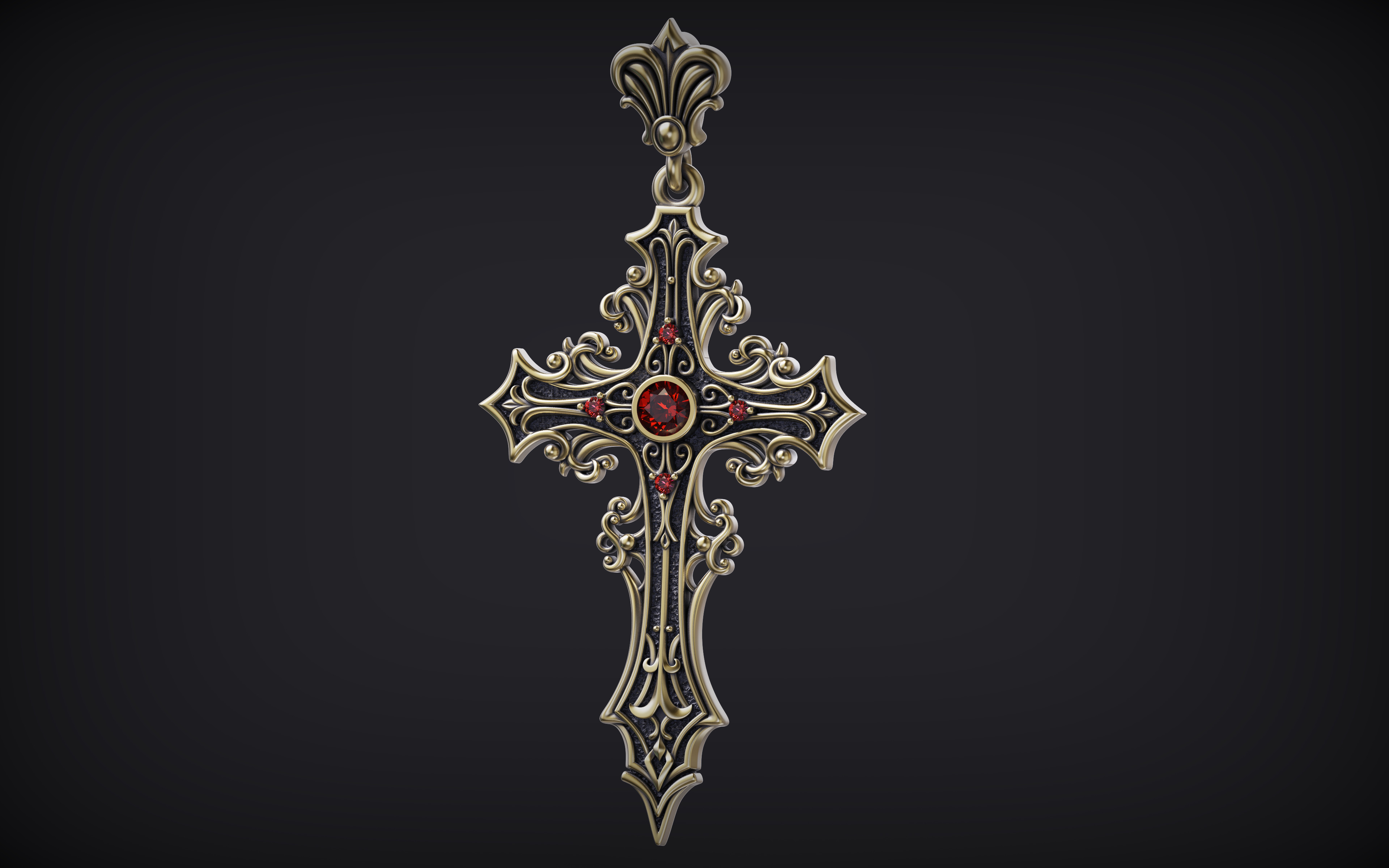 Gothic cross Pendant 02 3D print model_4