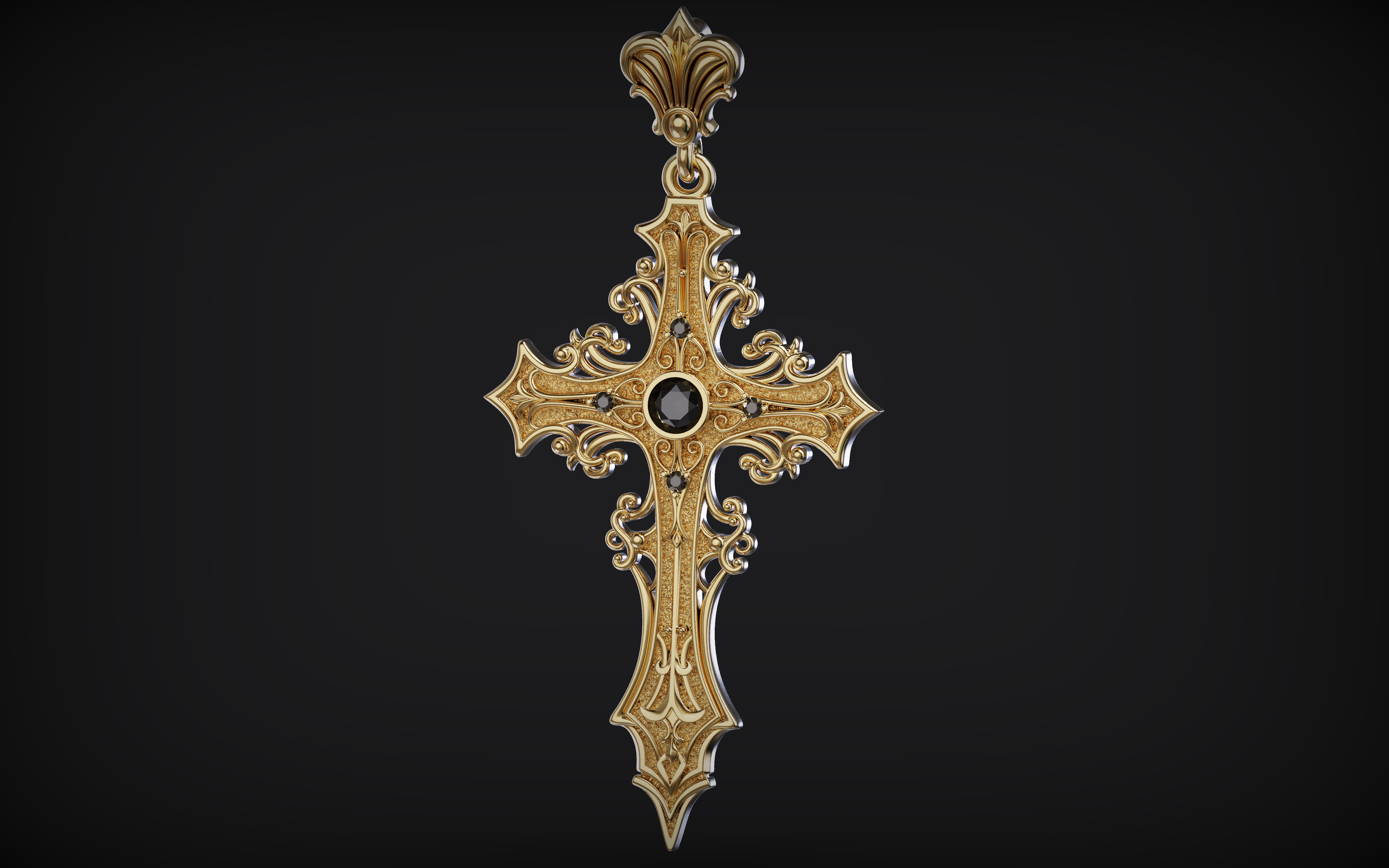 Gothic cross Pendant 02 3D print model_6