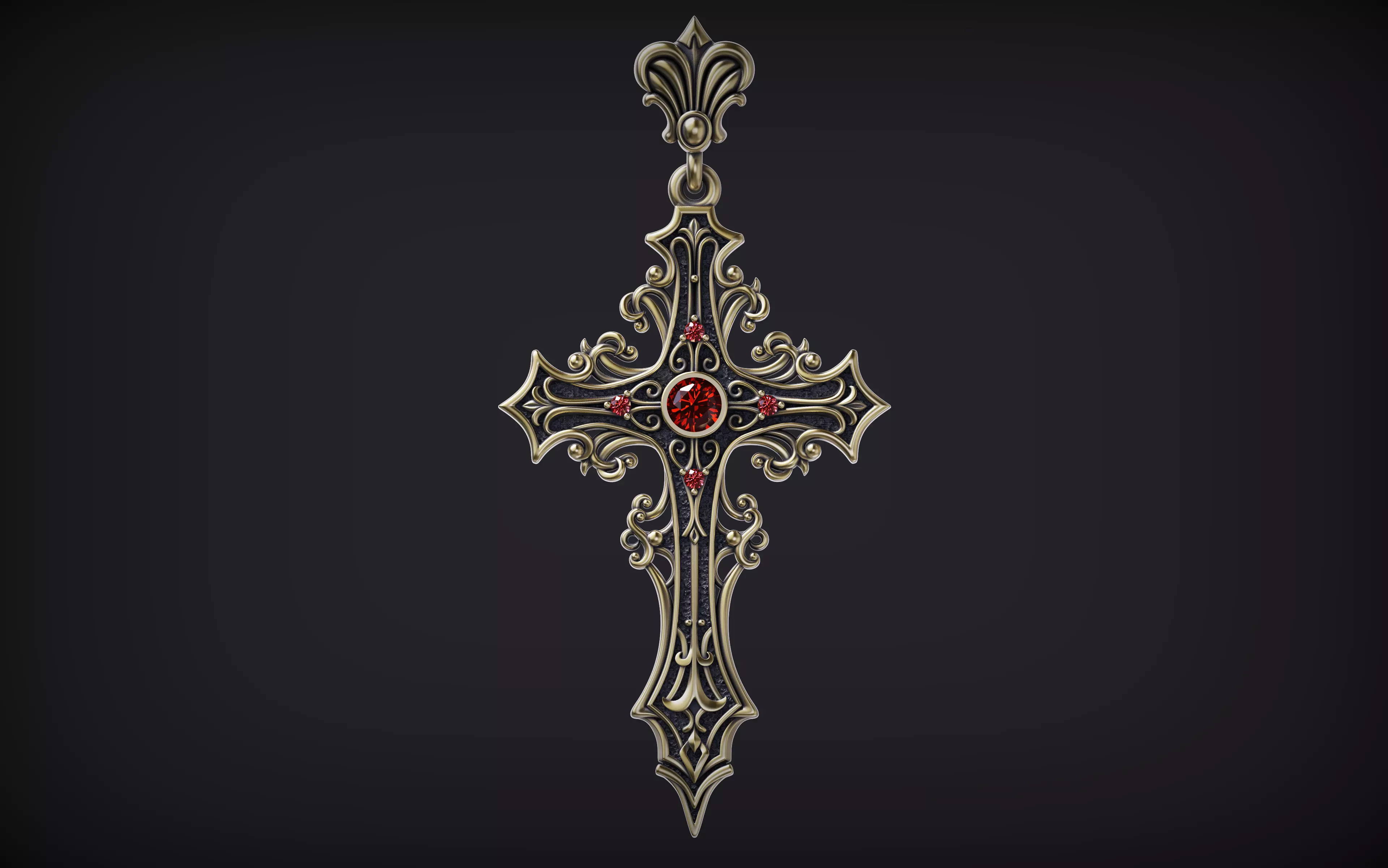 Gothic cross Pendant 02 3D print model_0
