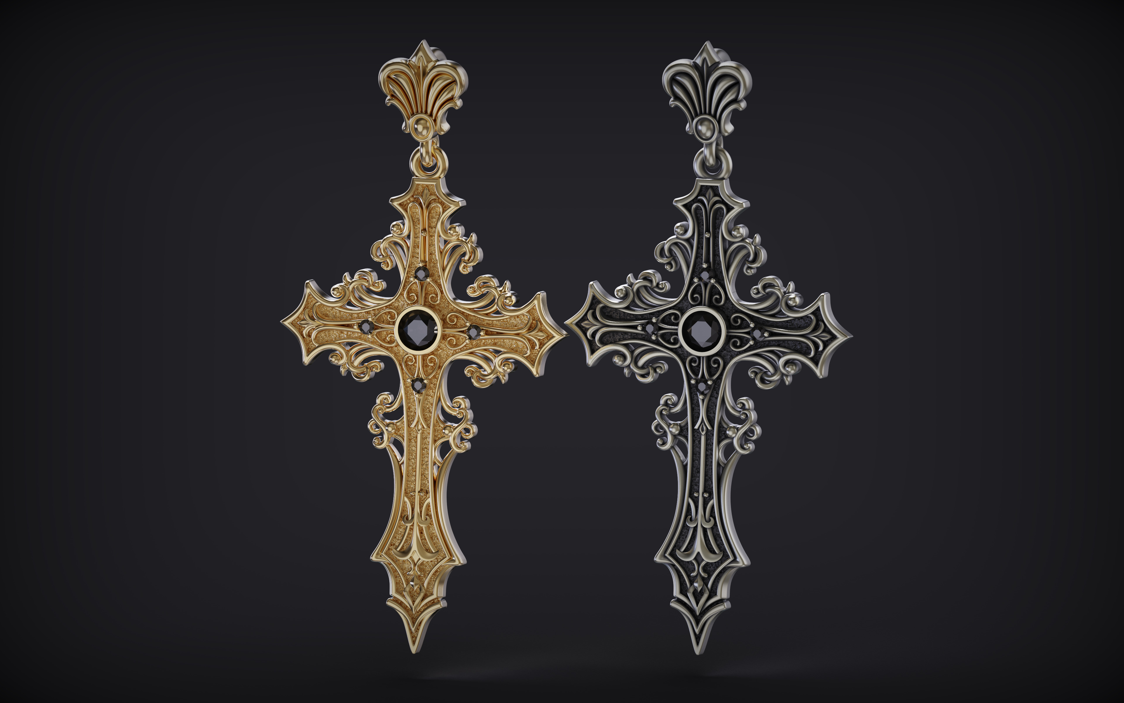 Gothic cross Pendant 02 3D print model_5