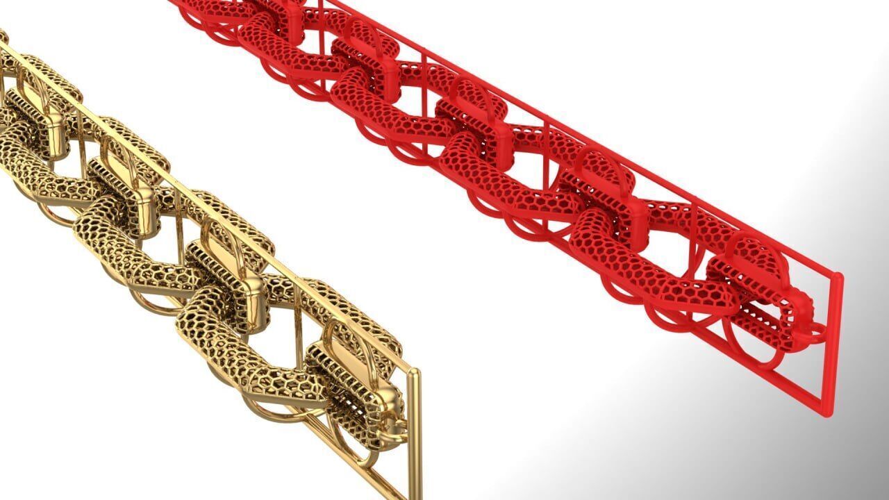 mixed rectangular chain link bracelet 3D print model_1