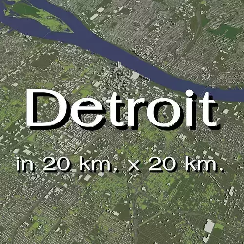 Detroit USA in 20 km x 20 km - city and urban