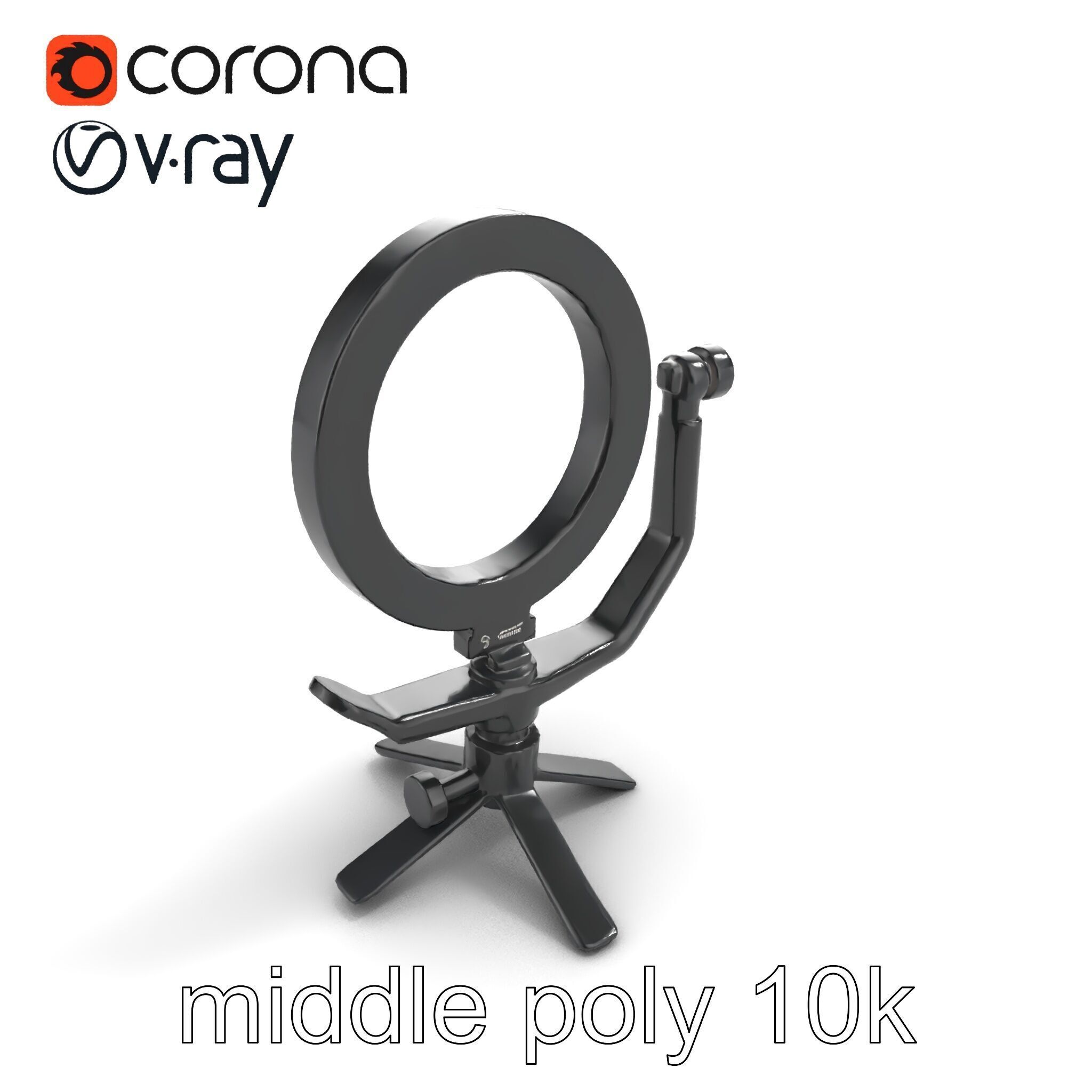 Compact LED Ring Light Adjustable Arms model pack Low-poly 3D model_7