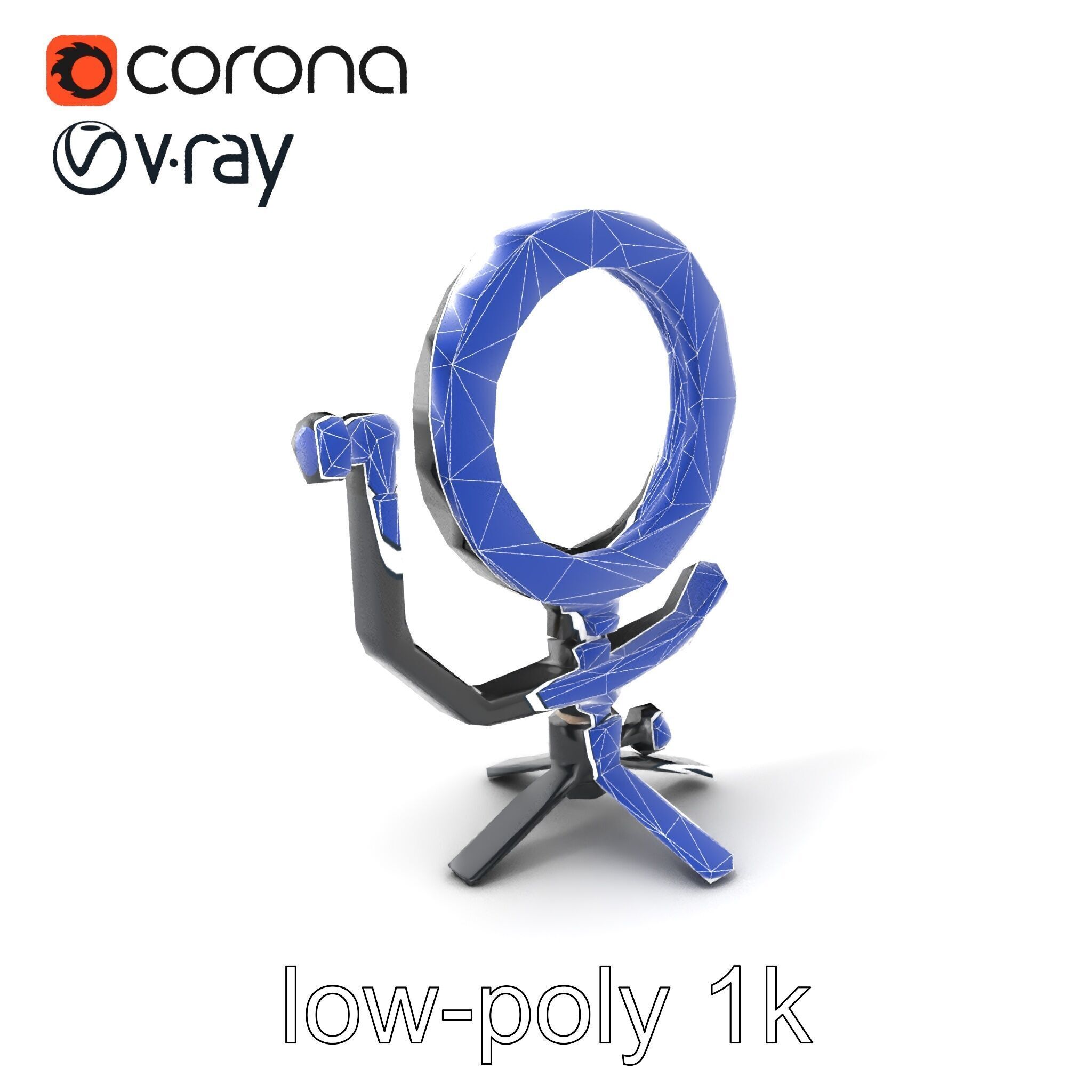Compact LED Ring Light Adjustable Arms model pack Low-poly 3D model_6