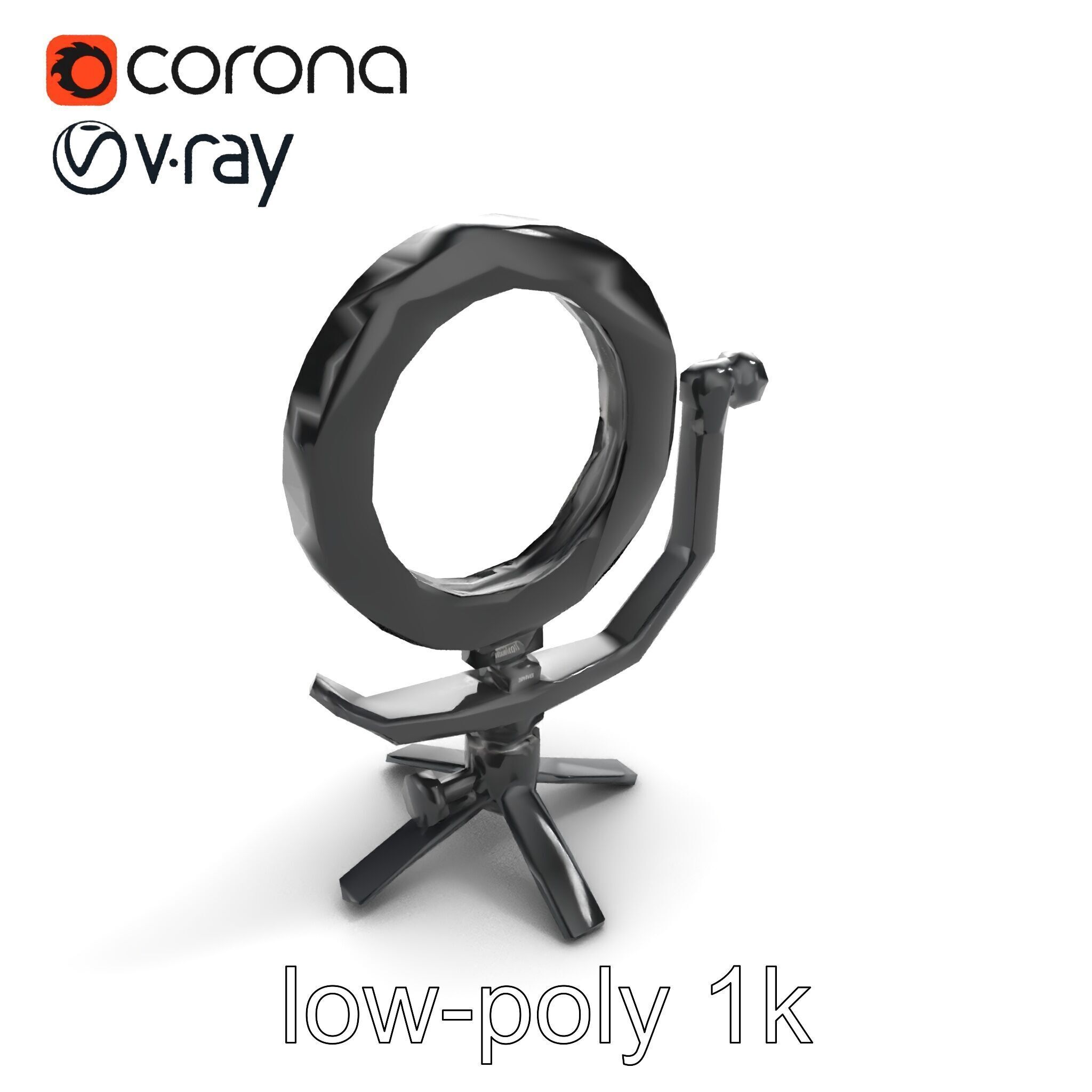 Compact LED Ring Light Adjustable Arms model pack Low-poly 3D model_8