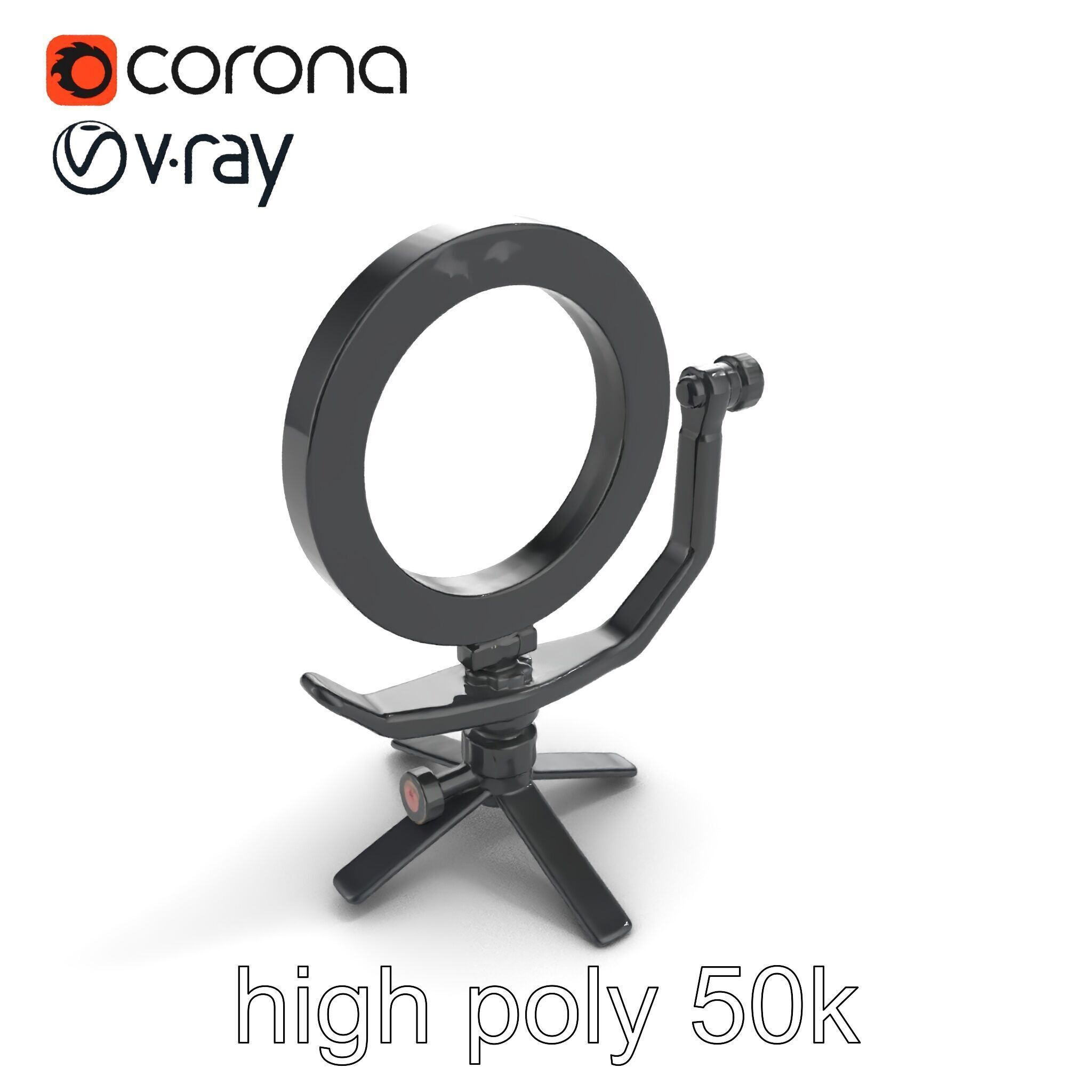 Compact LED Ring Light Adjustable Arms model pack Low-poly 3D model_9