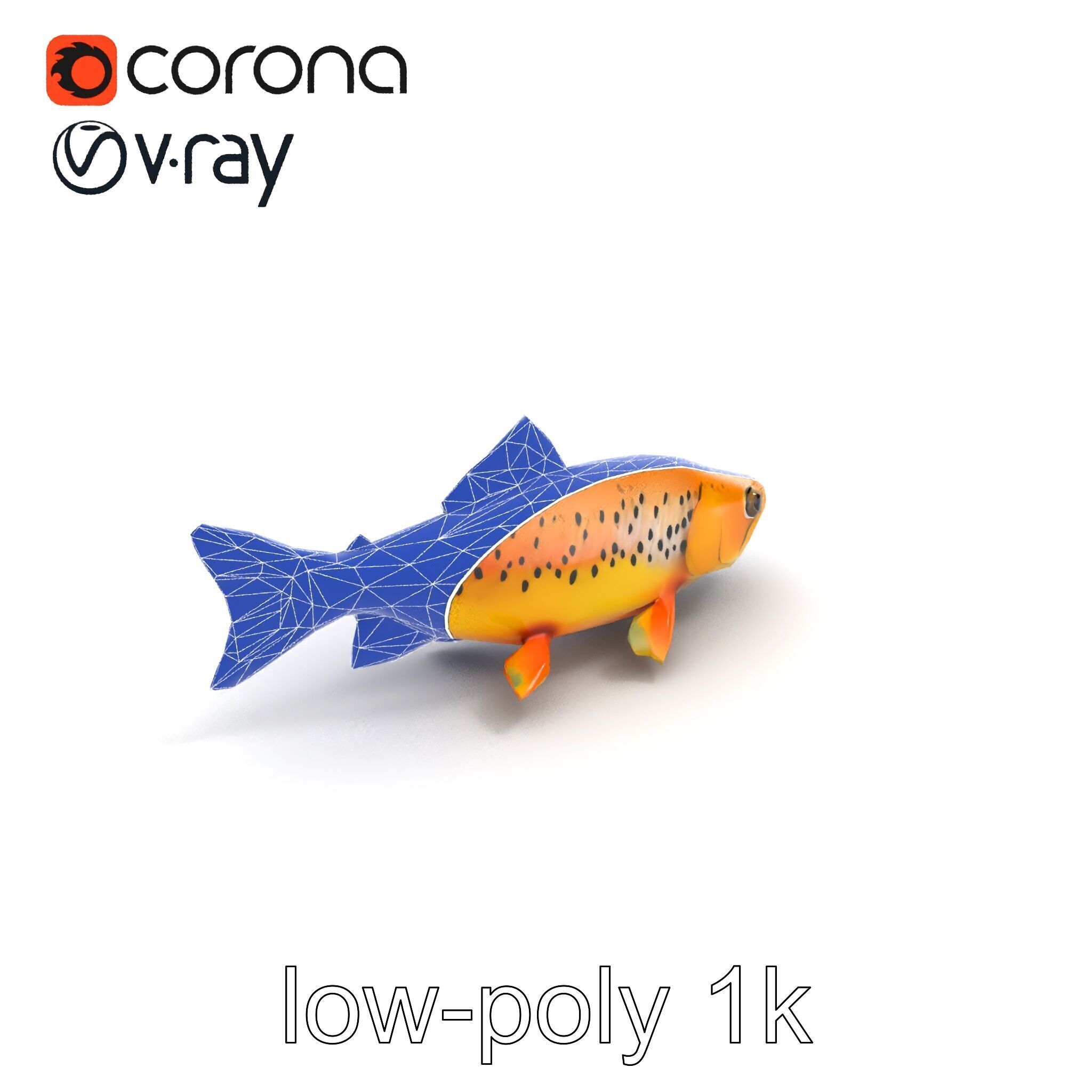 Bright Yellow Apache Trout 3D model pack with Detailed Textures Low-poly 3D model_26