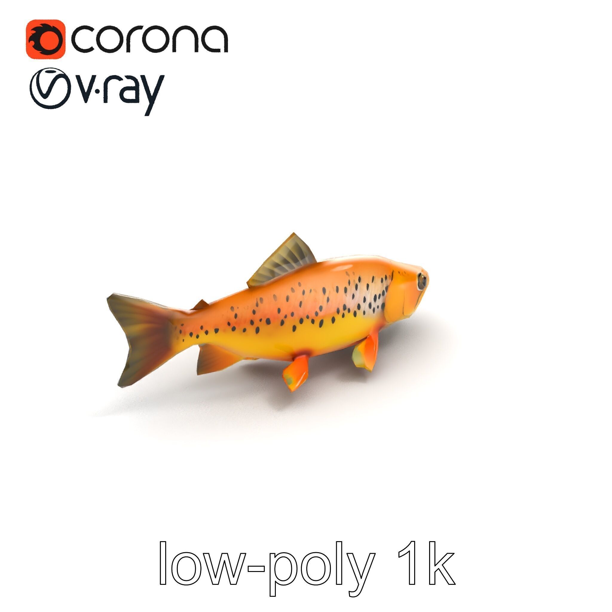 Bright Yellow Apache Trout 3D model pack with Detailed Textures Low-poly 3D model_8