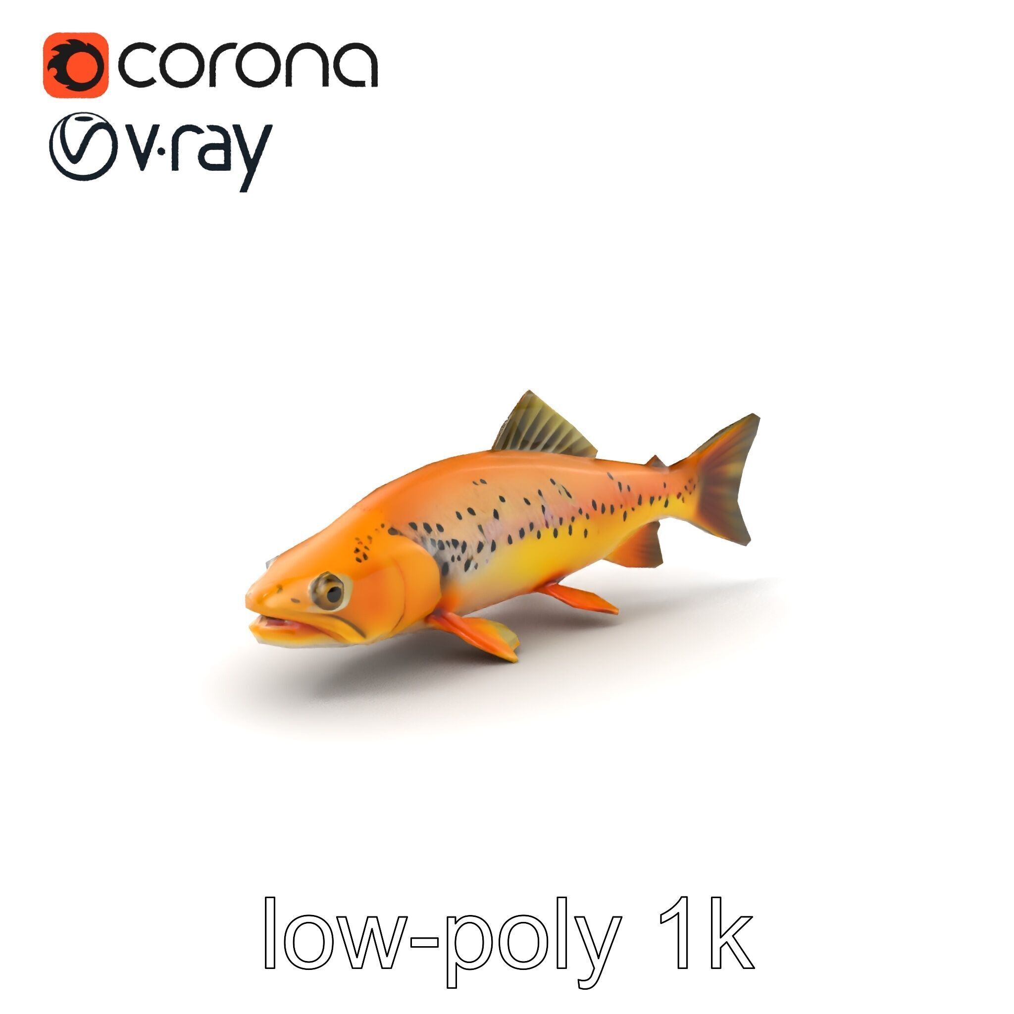 Bright Yellow Apache Trout 3D model pack with Detailed Textures Low-poly 3D model_4