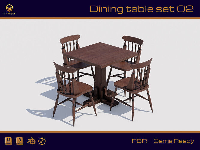 Dining Table Set 02 Low-poly 3D model