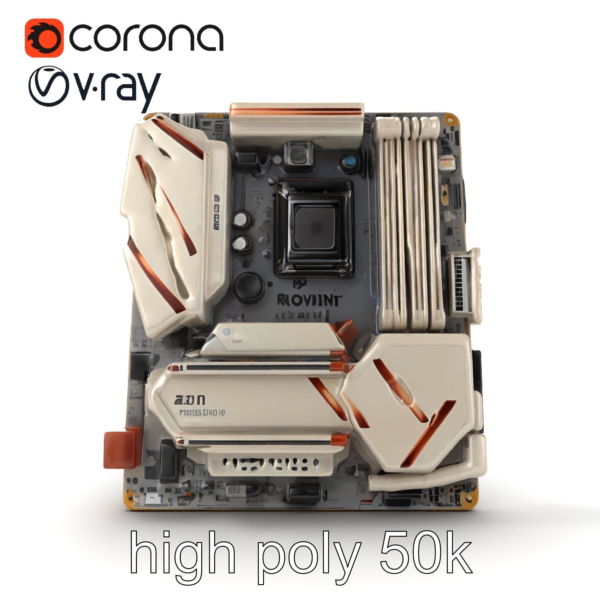 Designer Motherboard with Rose Gold Trim model pack Low-poly 3D model_27
