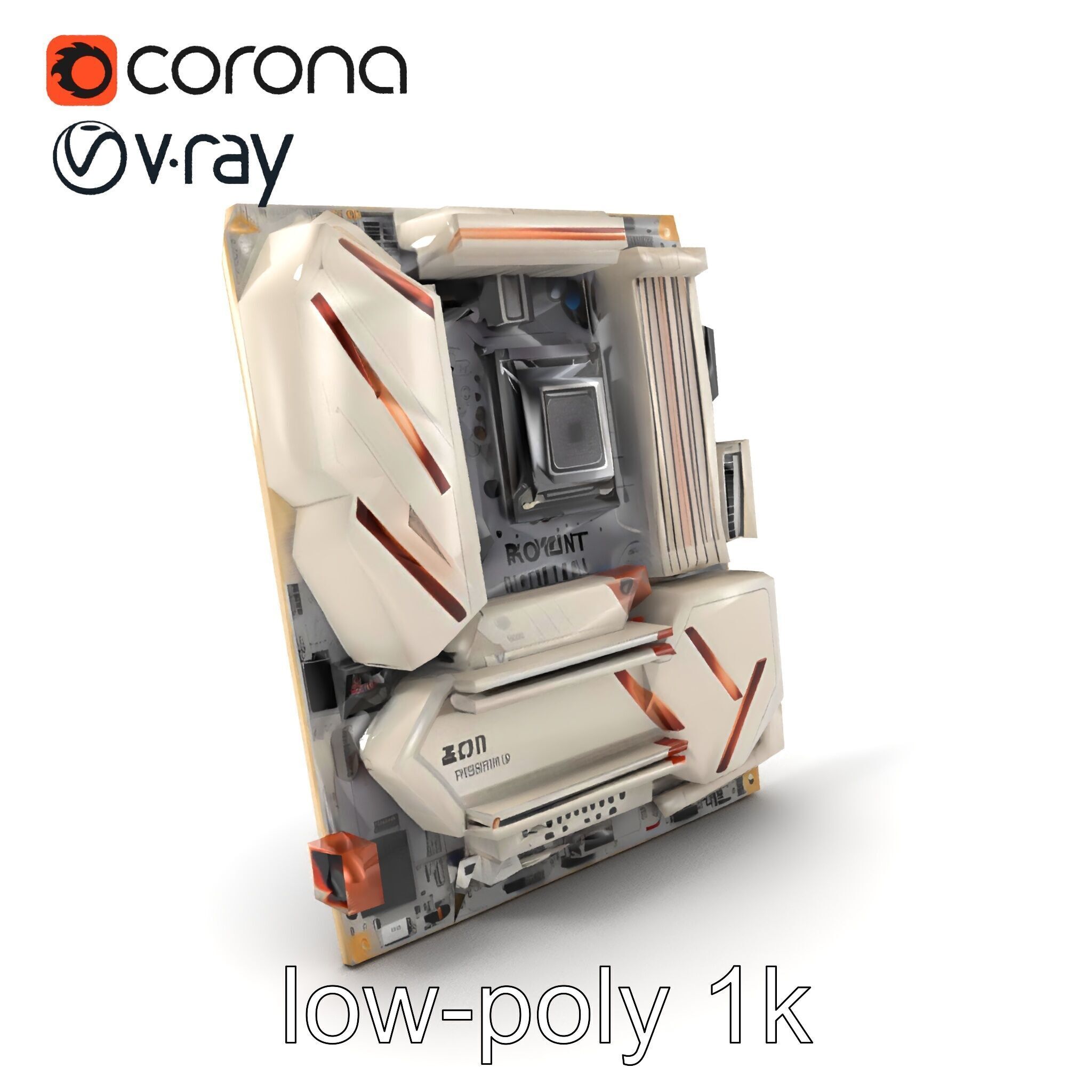 Designer Motherboard with Rose Gold Trim model pack Low-poly 3D model_4