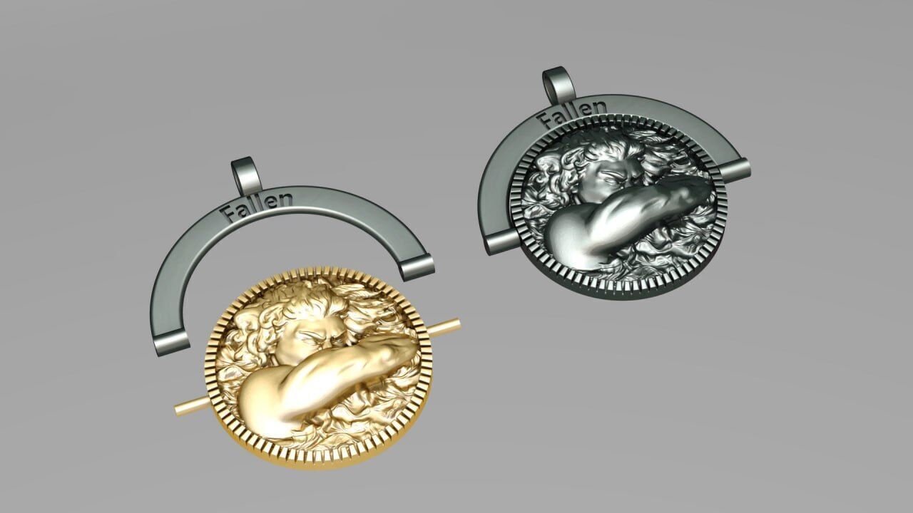 Fallen Angel medallion 3D print model_4