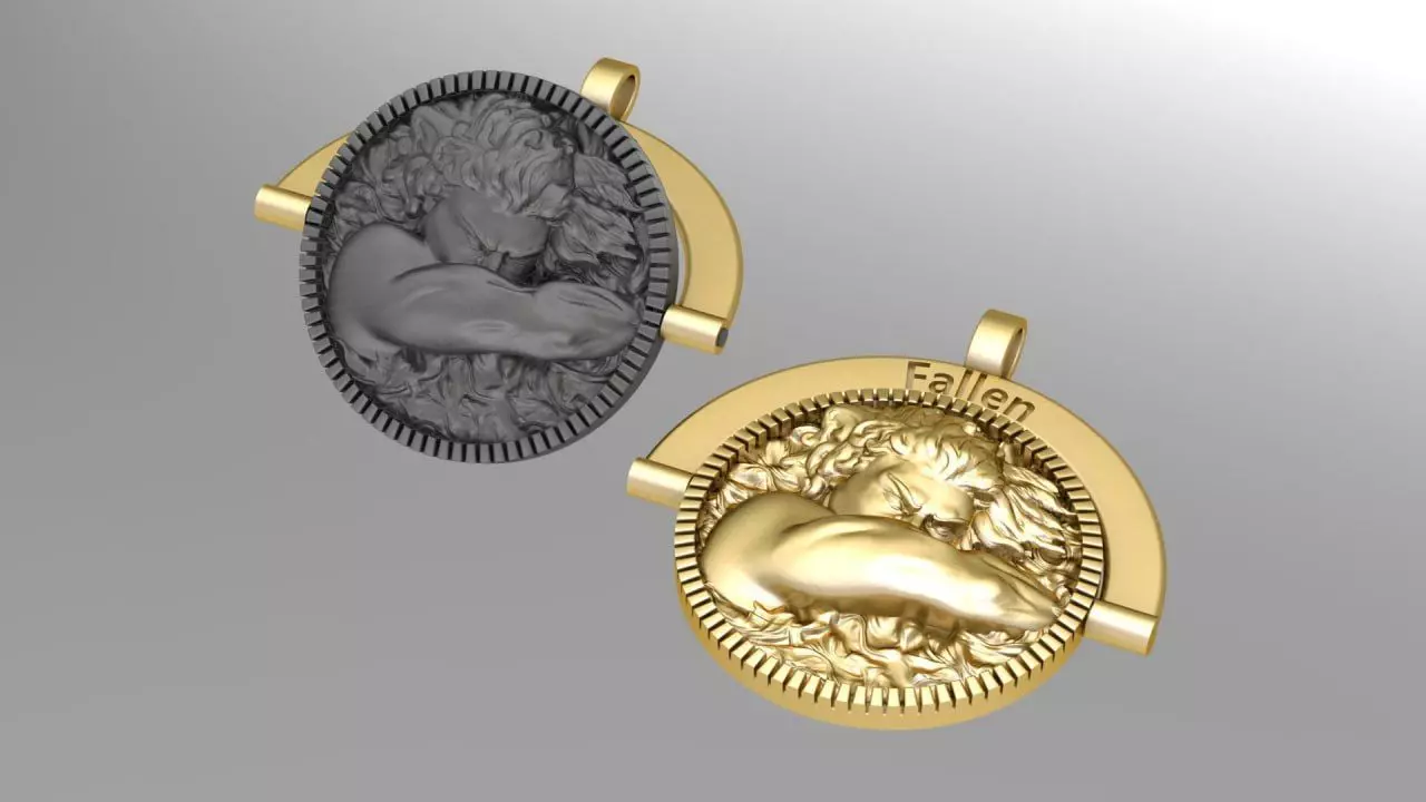 Fallen Angel medallion 3D print model_0