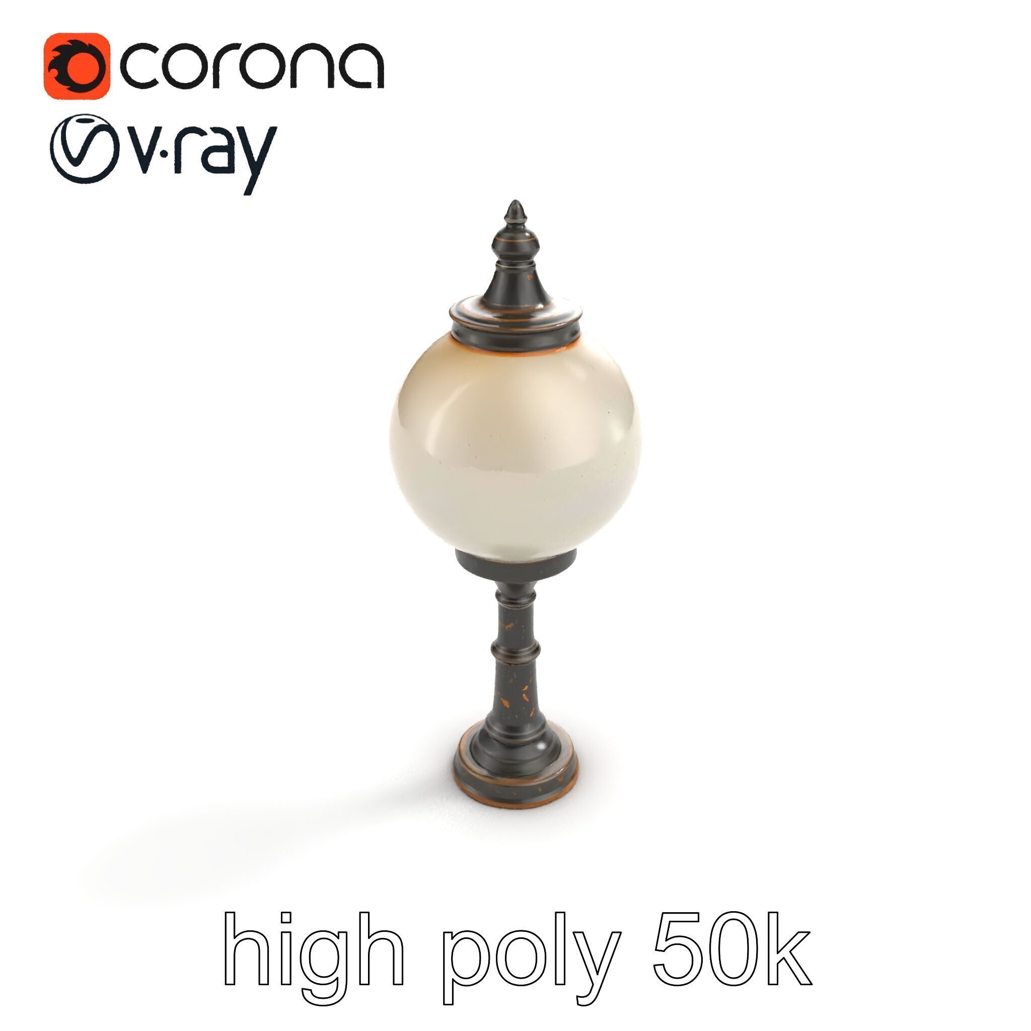 Vintage Street Lamp Globe Short Post model pack Low-poly 3D model_9
