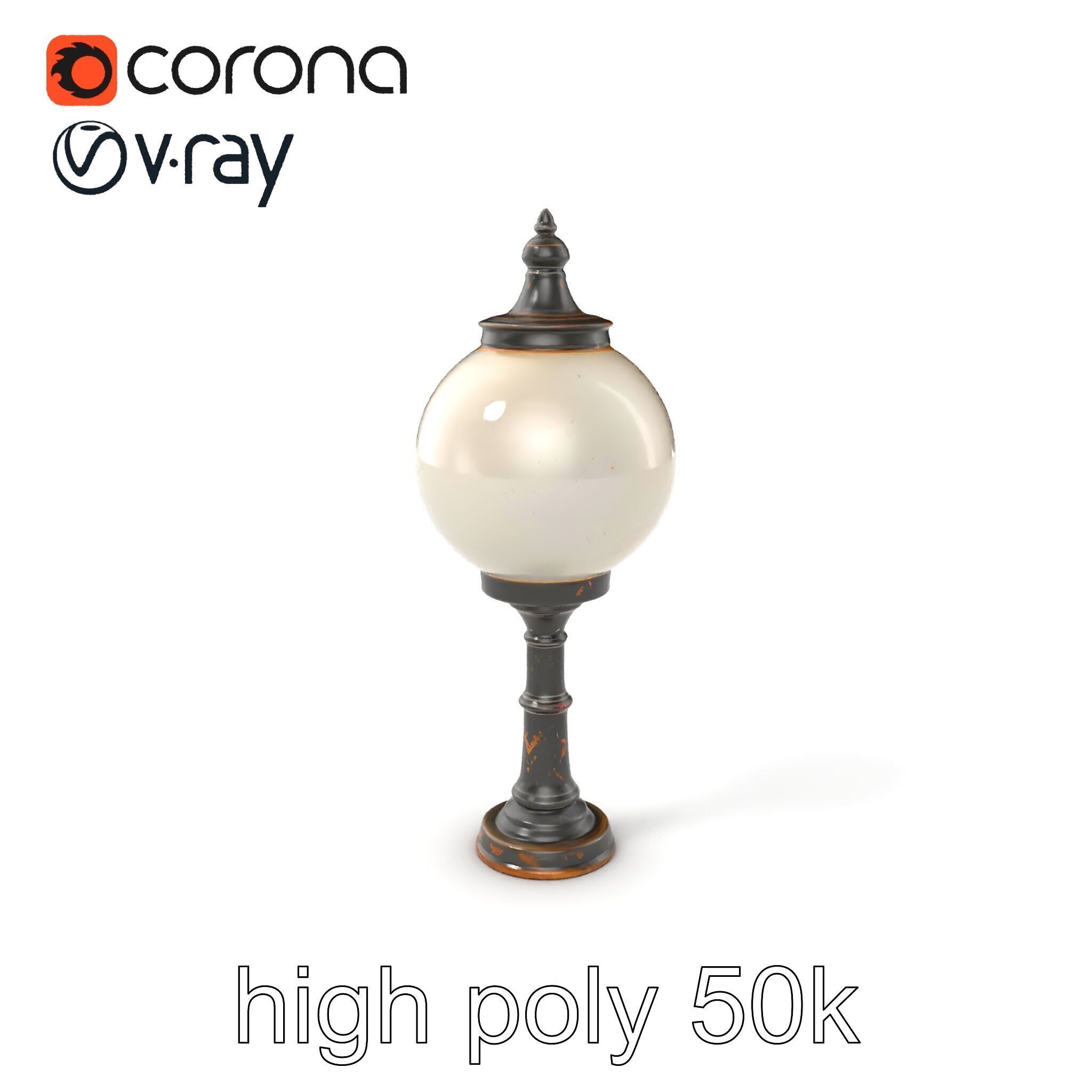 Vintage Street Lamp Globe Short Post model pack Low-poly 3D model_2